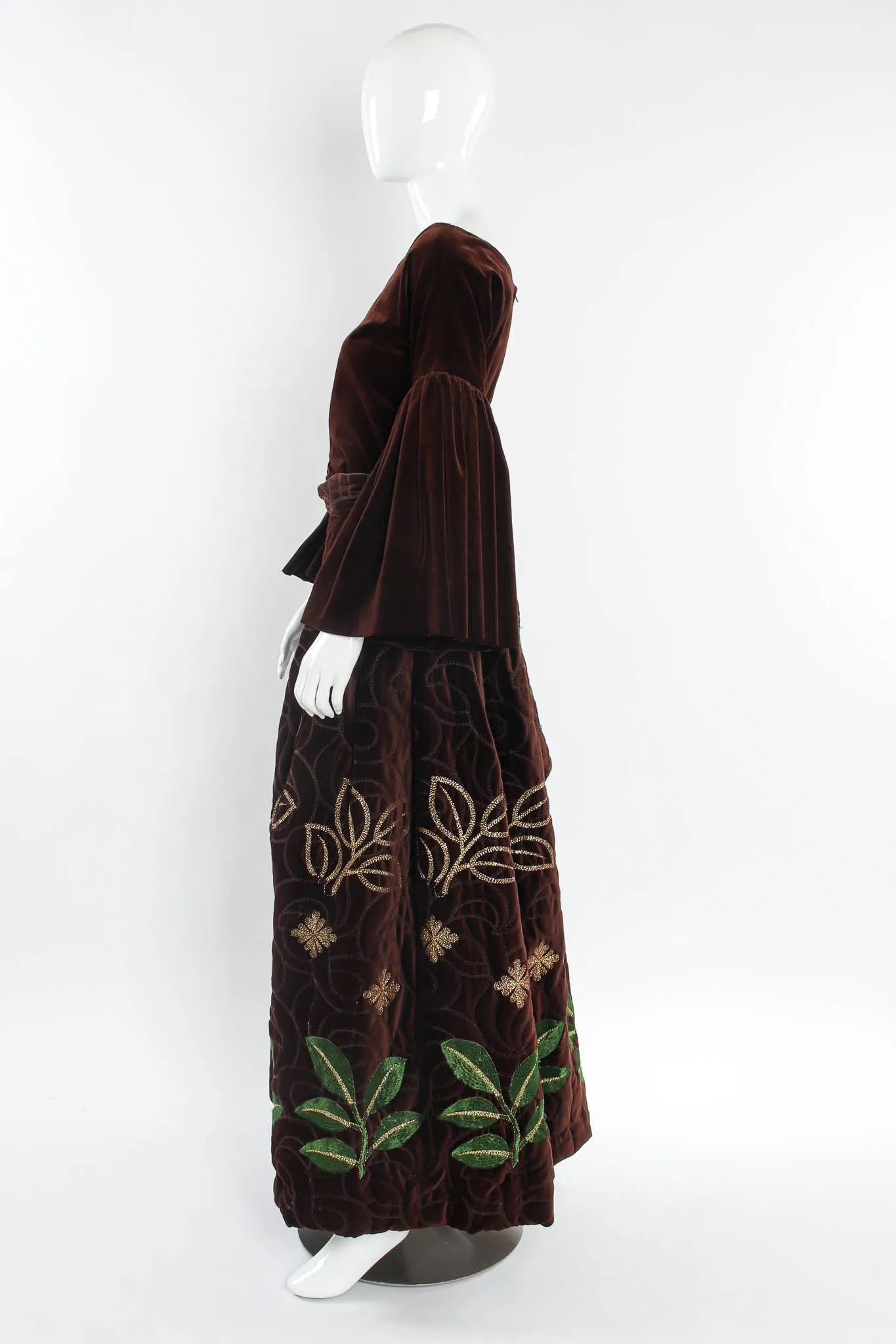 Velvet Leaf Embroidered Top & Skirt Set
