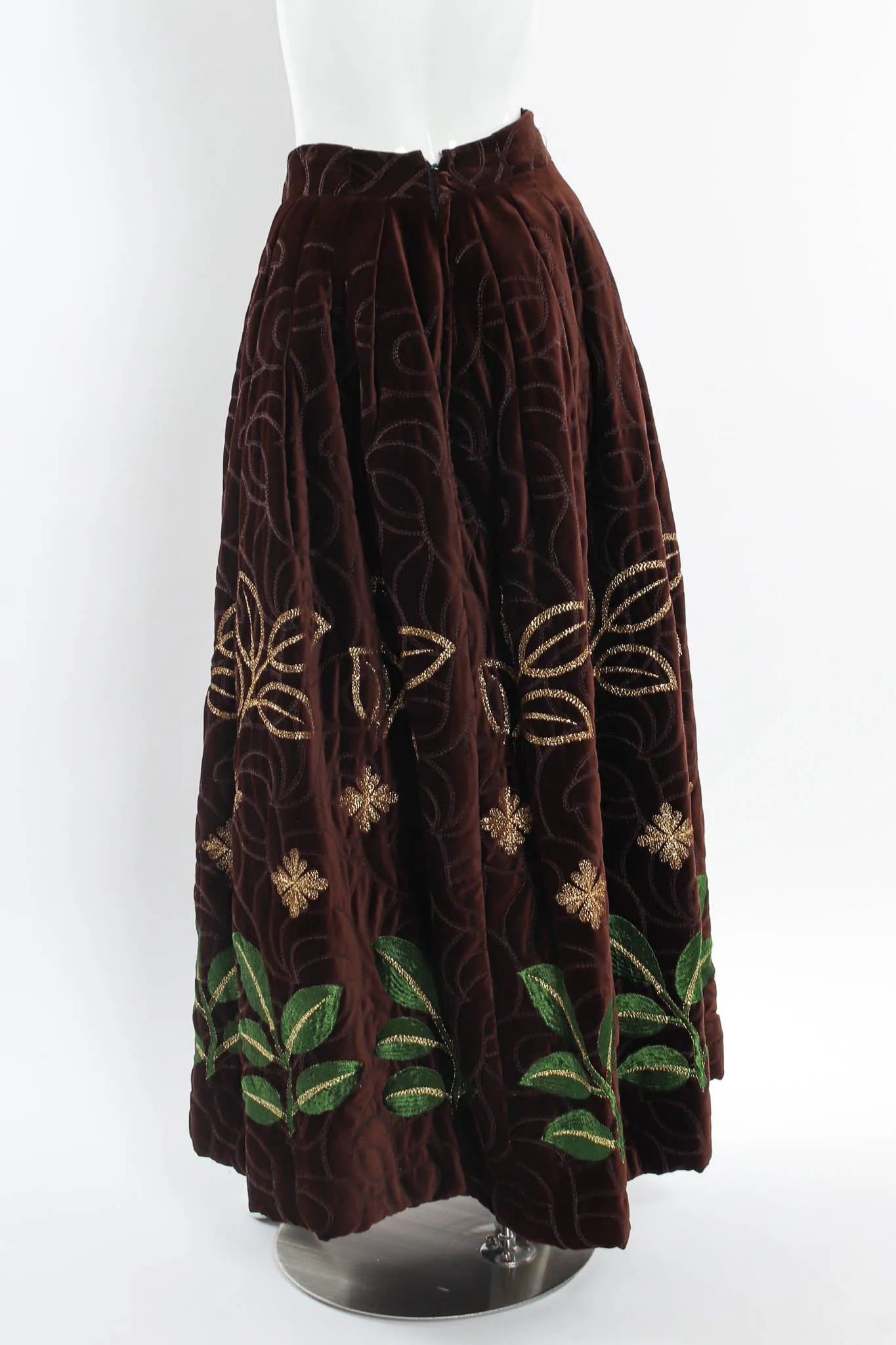 Velvet Leaf Embroidered Top & Skirt Set