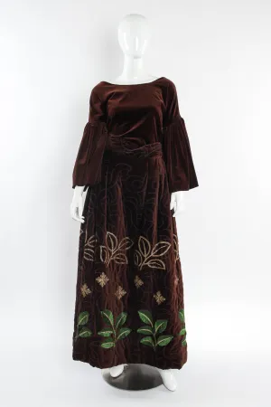 Velvet Leaf Embroidered Top & Skirt Set