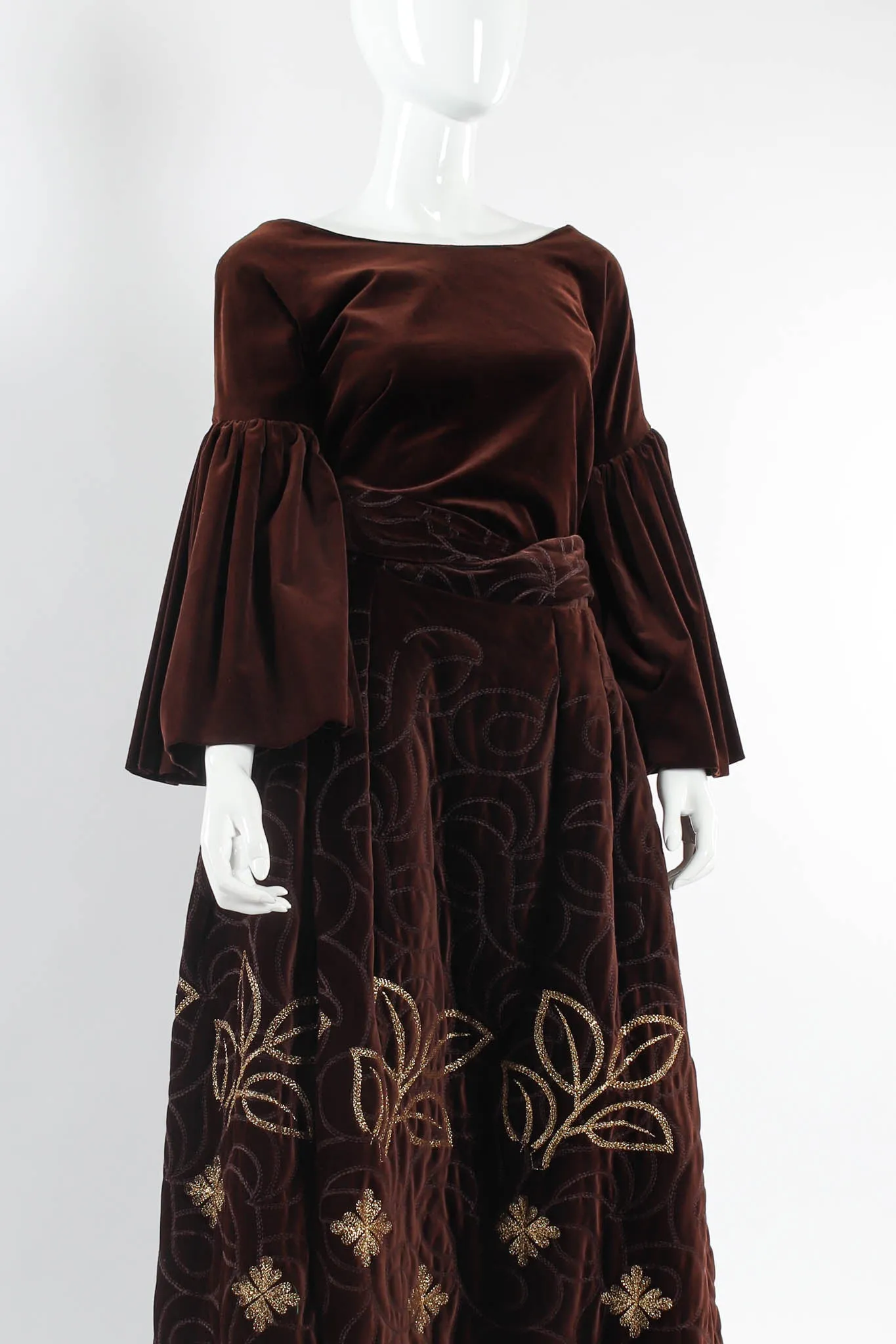 Velvet Leaf Embroidered Top & Skirt Set