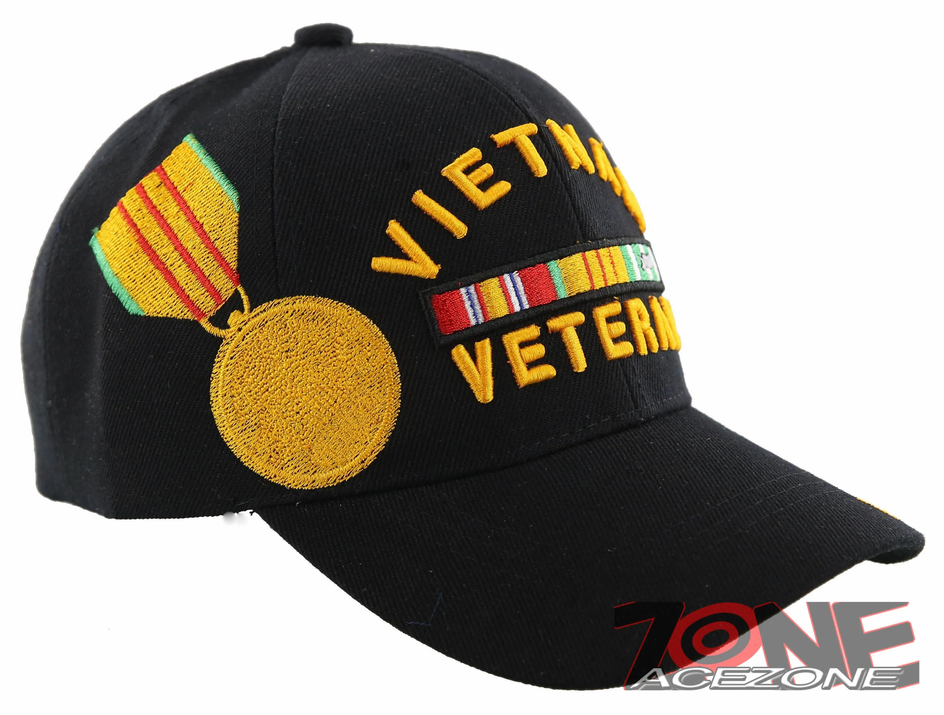 VIETNAM VETERAN GOLD MEDAL BALL CAP HAT BLACK