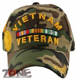 VIETNAM VETERAN GOLD MEDAL BALL CAP HAT GREEN CAMO