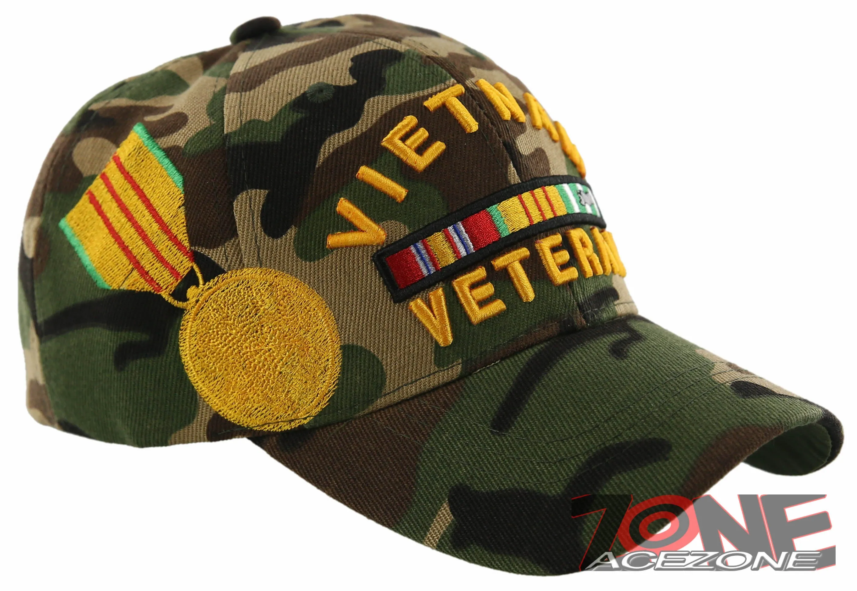VIETNAM VETERAN GOLD MEDAL BALL CAP HAT GREEN CAMO
