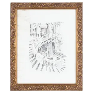 Vintage Italian Architectural Drawing in Gilt Frame
