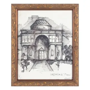 Vintage Italian Architectural Drawing in Gilt Frame