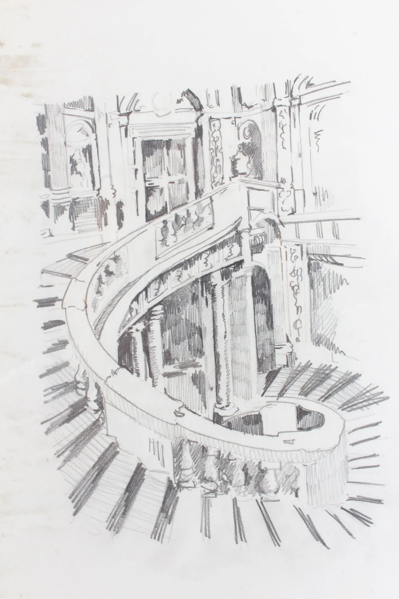 Vintage Italian Architectural Drawing in Gilt Frame