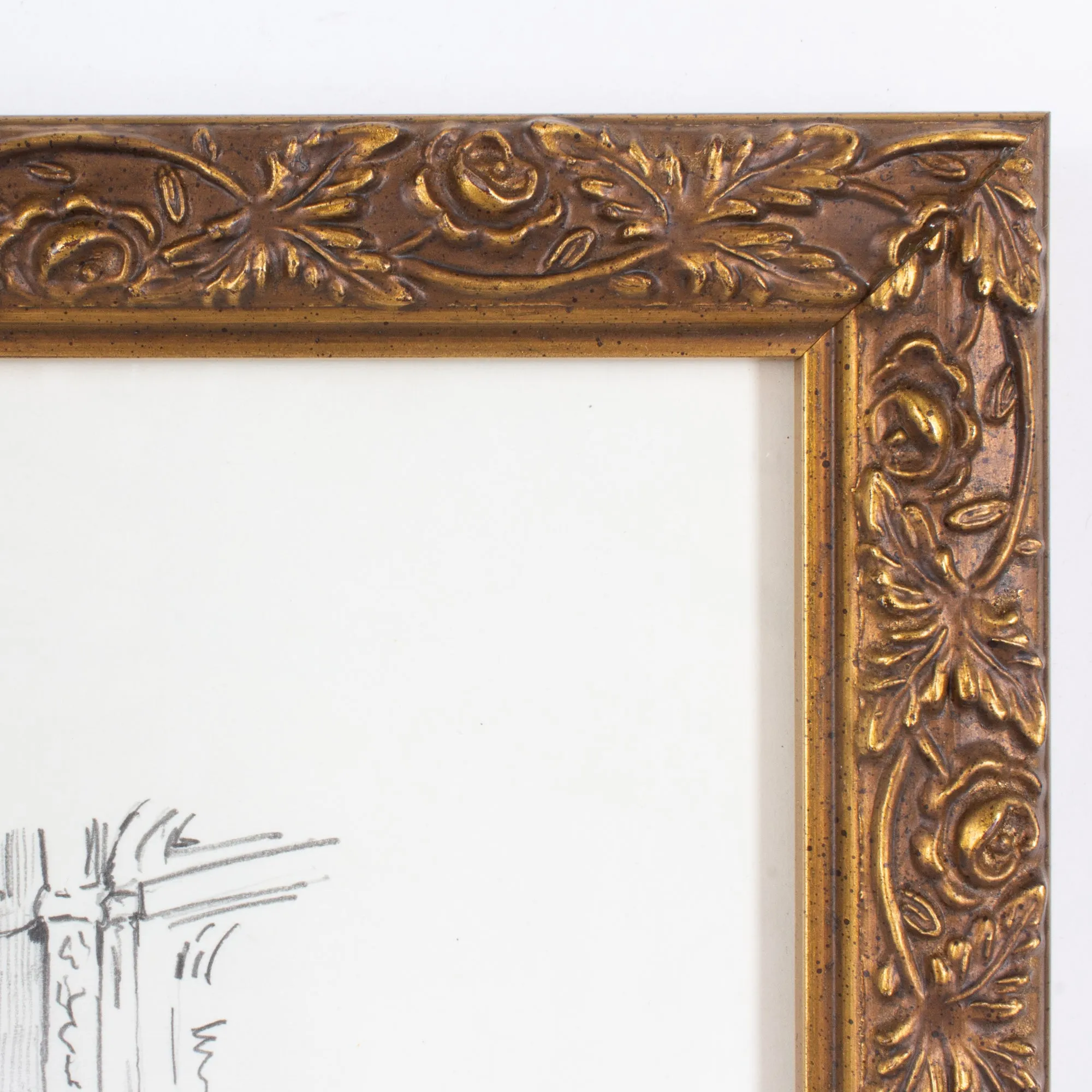 Vintage Italian Architectural Drawing in Gilt Frame