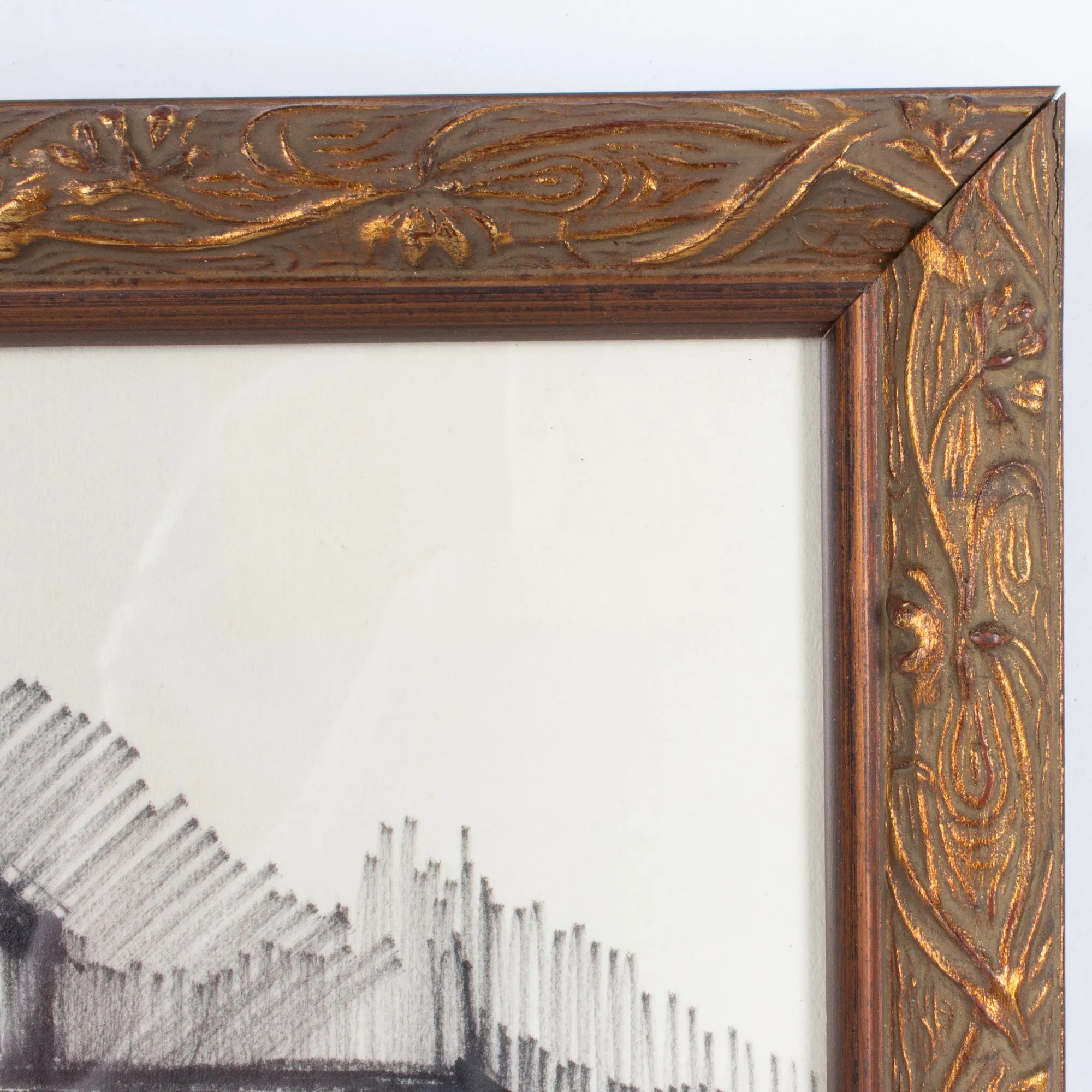 Vintage Italian Architectural Drawing in Gilt Frame