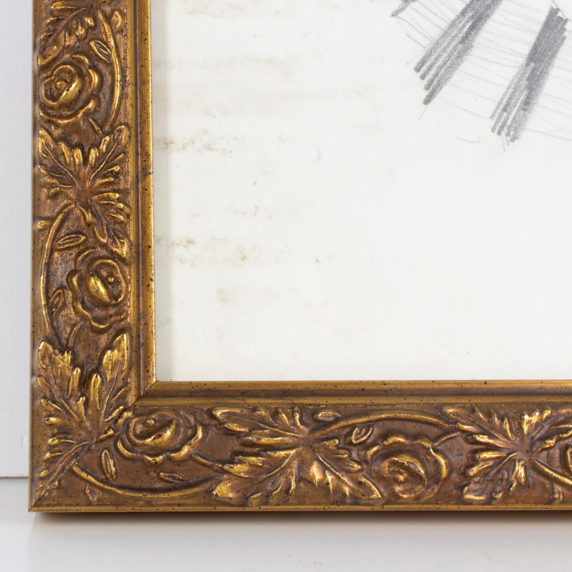 Vintage Italian Architectural Drawing in Gilt Frame
