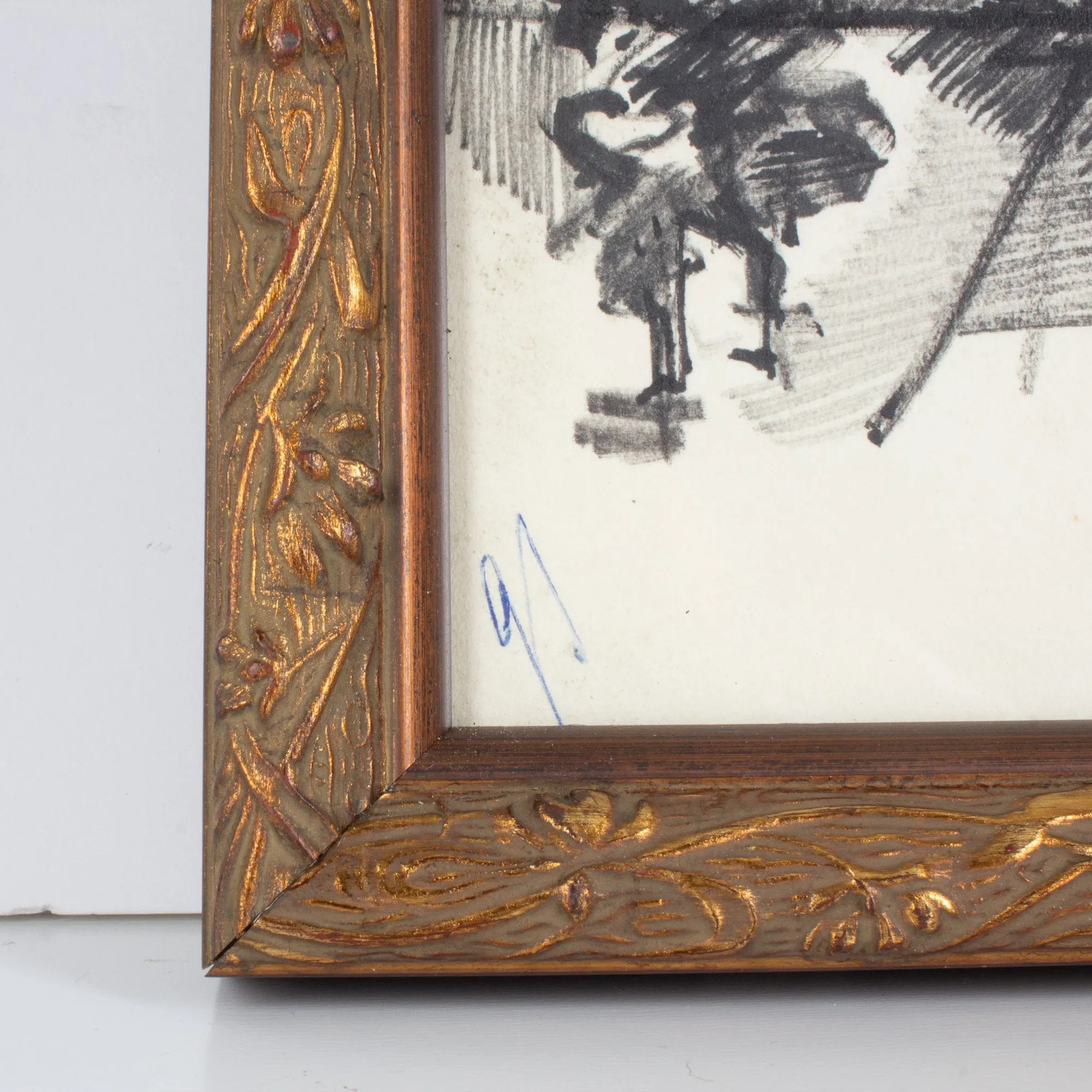 Vintage Italian Architectural Drawing in Gilt Frame