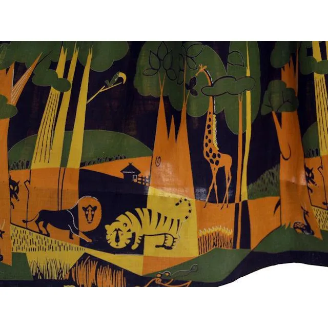 Vintage Ladies Cotton Skirt Fun Jungle Forest  Border Print 1940s 28" Waist