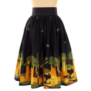Vintage Ladies Cotton Skirt Fun Jungle Forest  Border Print 1940s 28" Waist