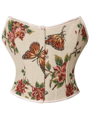 Vintage Retro Floral Strapless Bustier Corset Crop Top