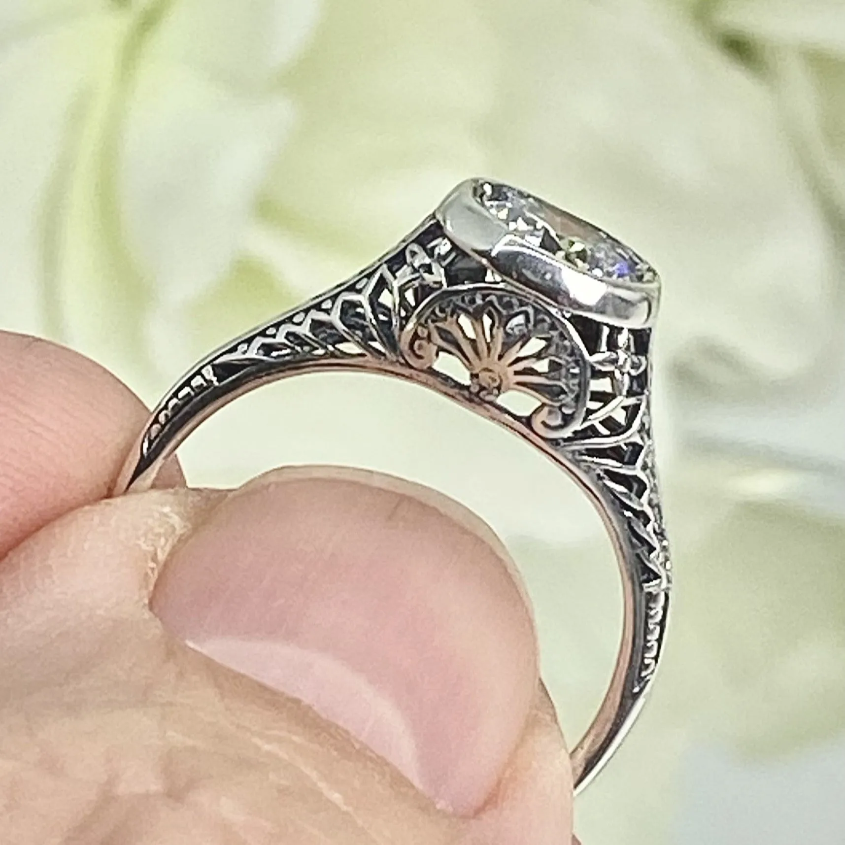 White CZ Dandelion Ring, Size 6, Sterling Silver Filigree Victorian Jewelry #D205 - Ready to Ship
