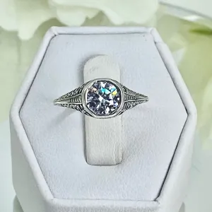 White CZ Dandelion Ring, Size 6, Sterling Silver Filigree Victorian Jewelry #D205 - Ready to Ship