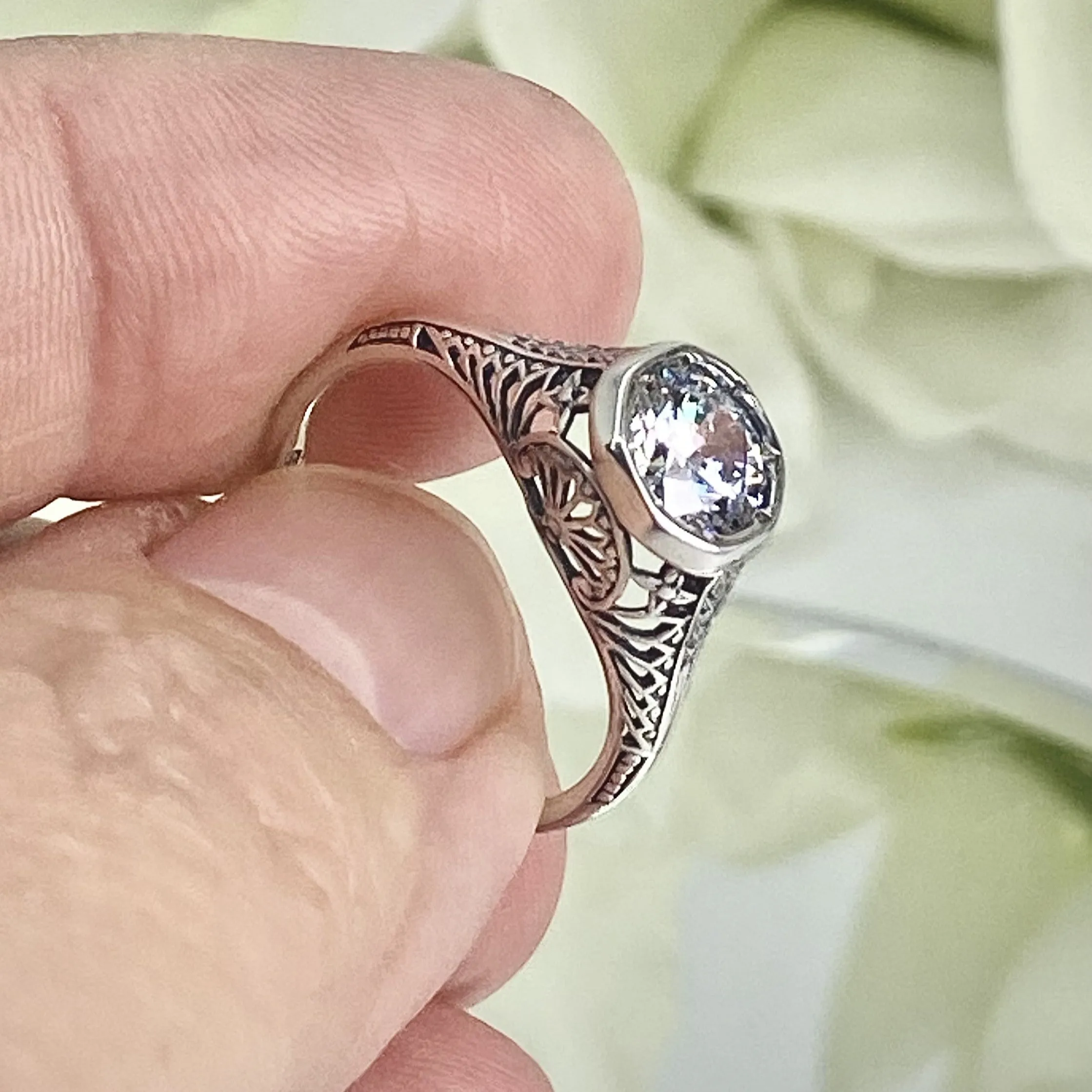 White CZ Dandelion Ring, Size 6, Sterling Silver Filigree Victorian Jewelry #D205 - Ready to Ship