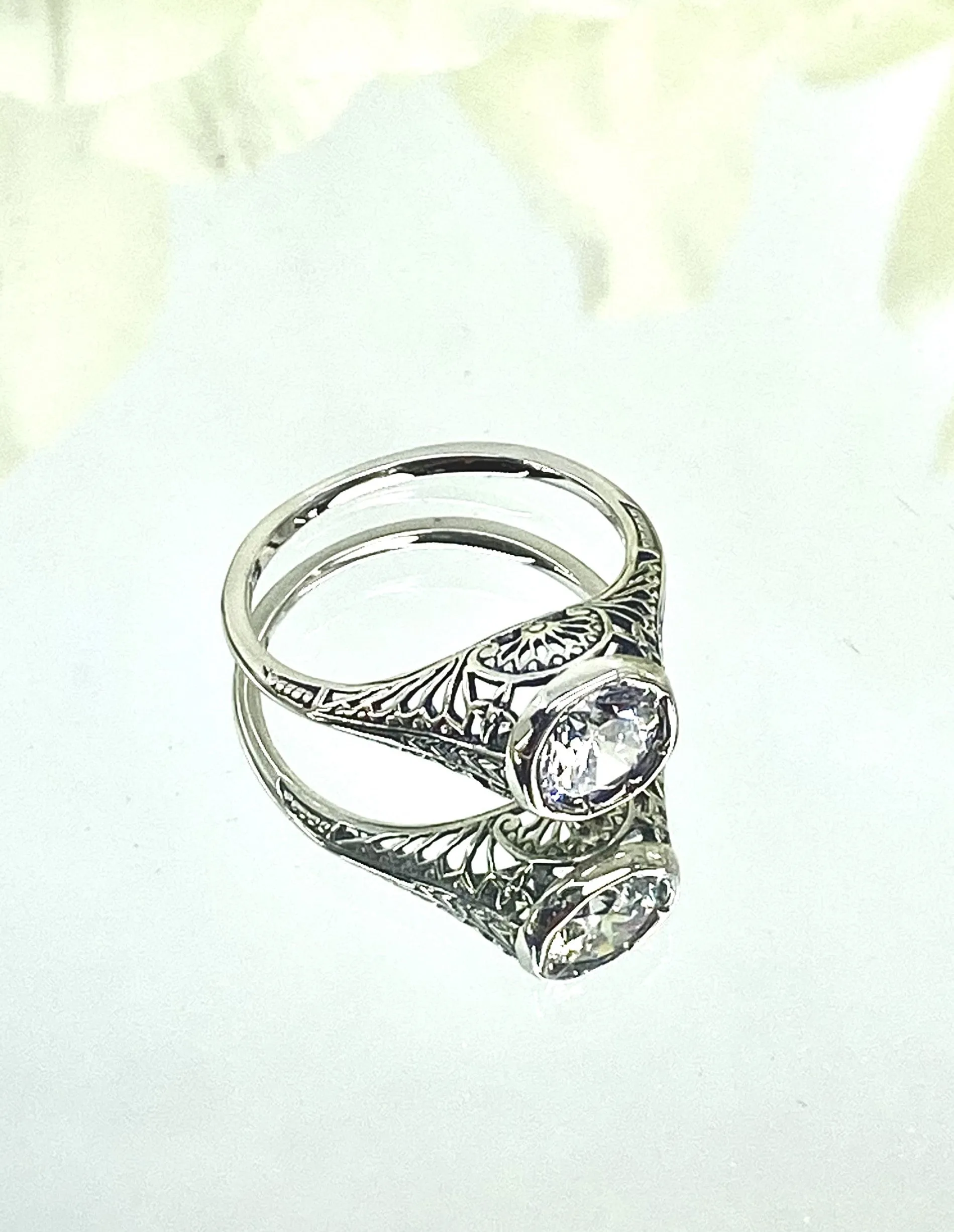 White CZ Dandelion Ring, Sterling Silver Filigree Victorian Jewelry #D205