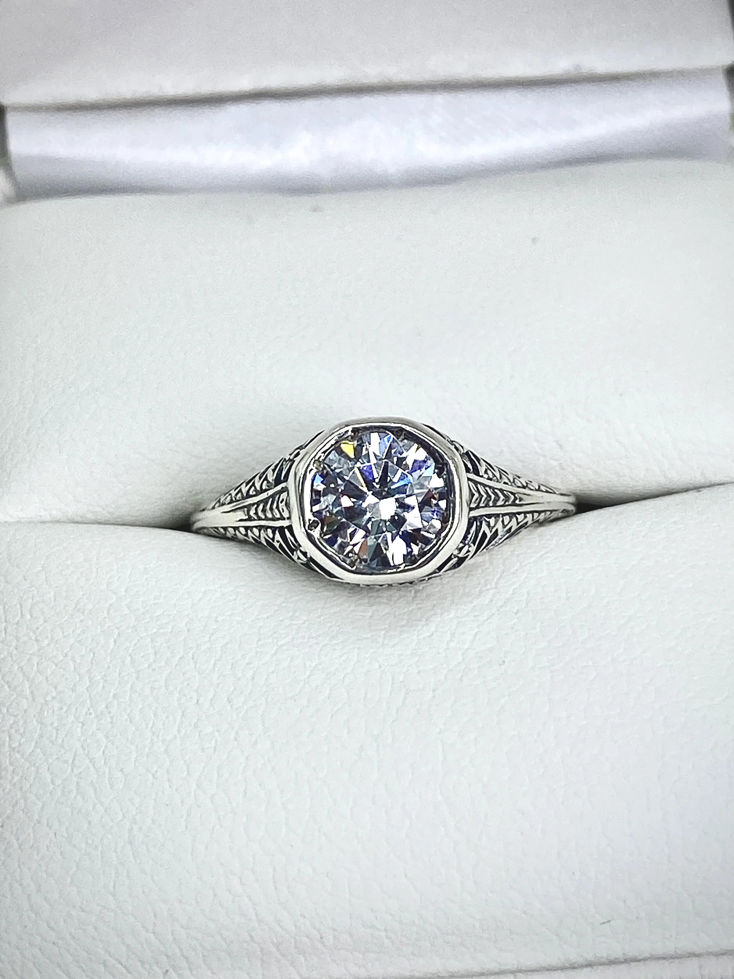 White CZ Dandelion Ring, Sterling Silver Filigree Victorian Jewelry #D205