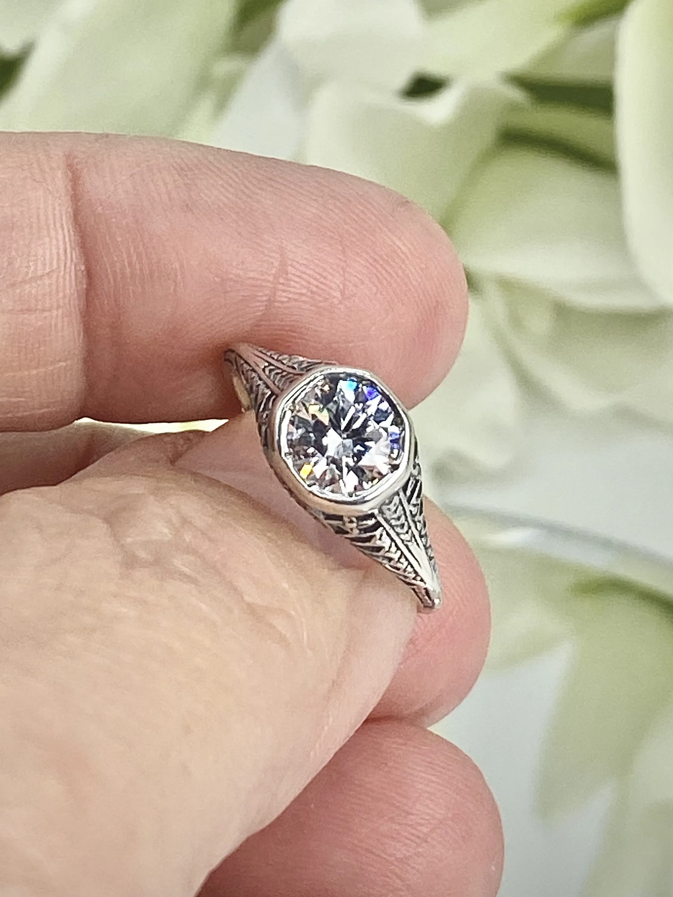 White CZ Dandelion Ring, Sterling Silver Filigree Victorian Jewelry #D205