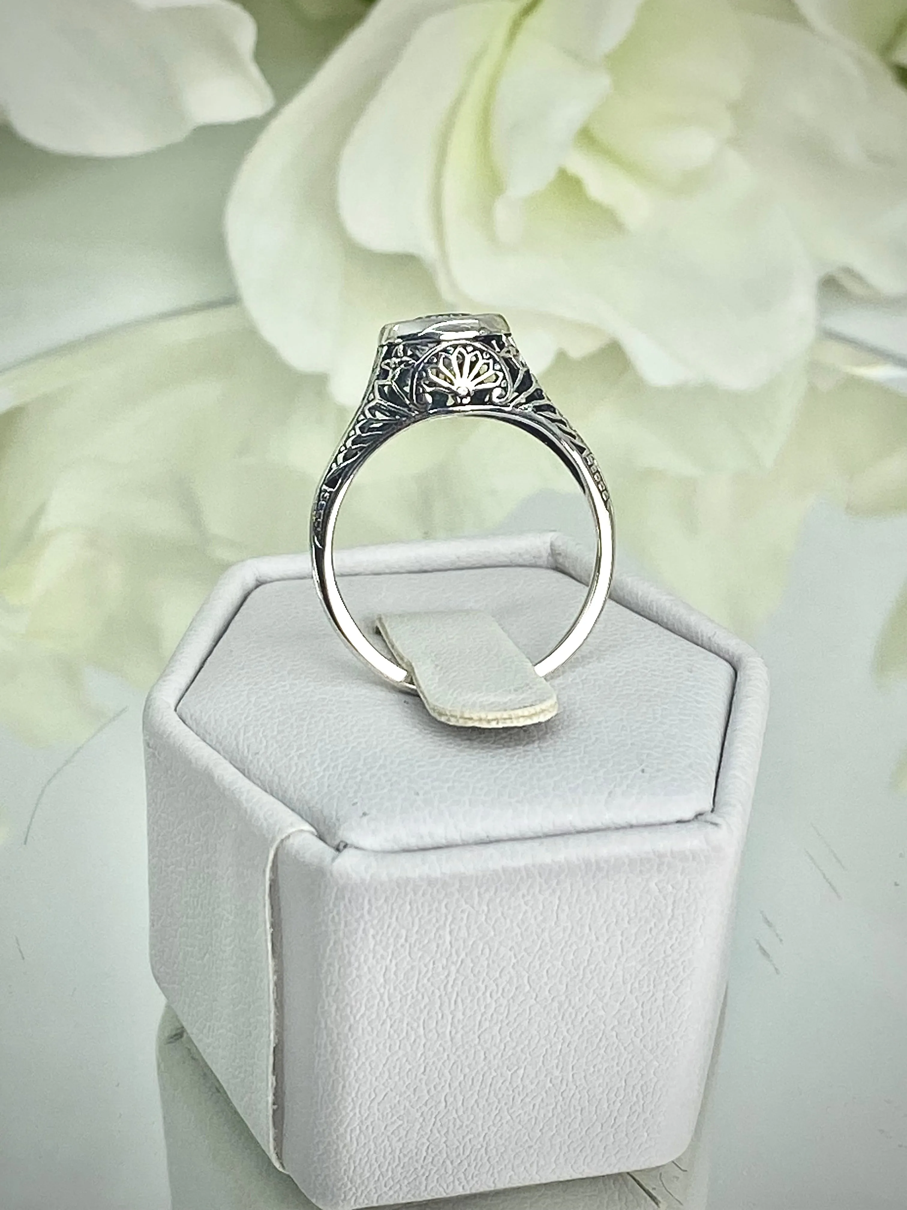 White CZ Dandelion Ring, Sterling Silver Filigree Victorian Jewelry #D205