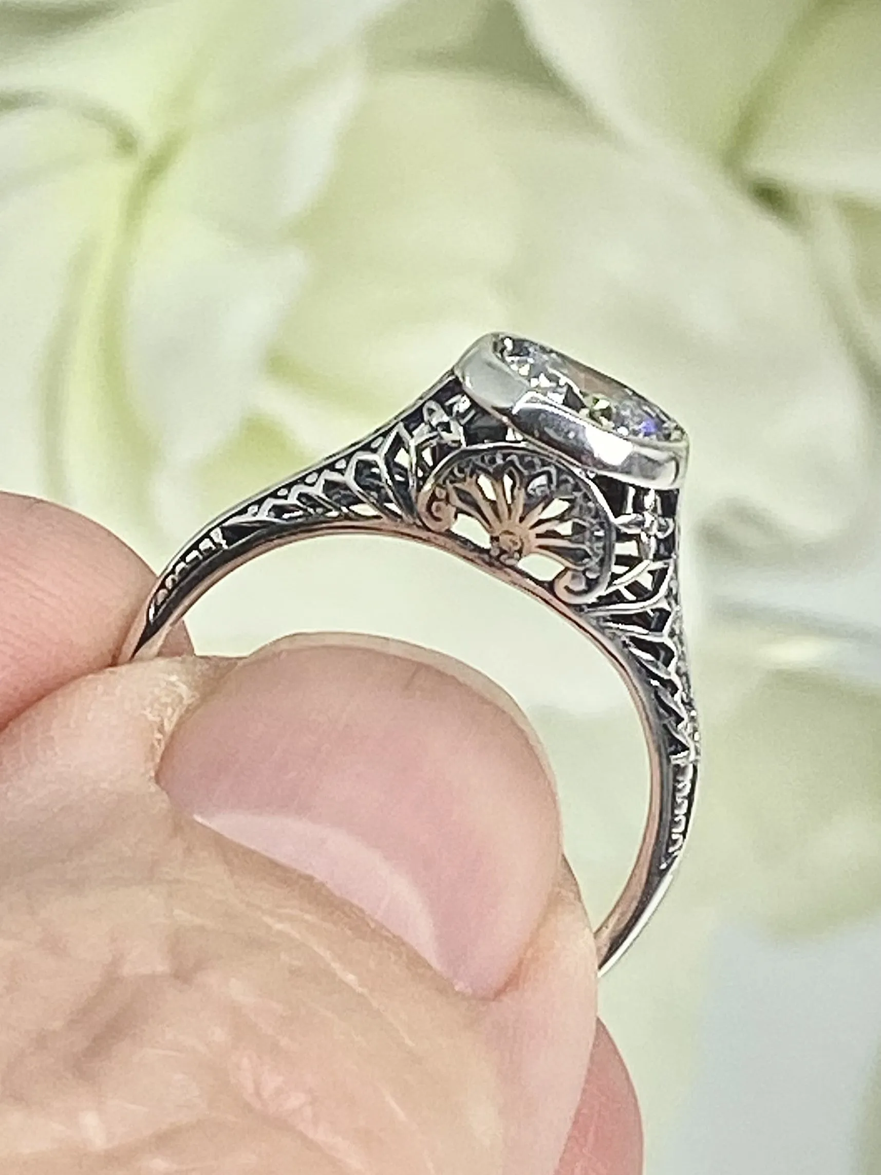 White CZ Dandelion Ring, Sterling Silver Filigree Victorian Jewelry #D205