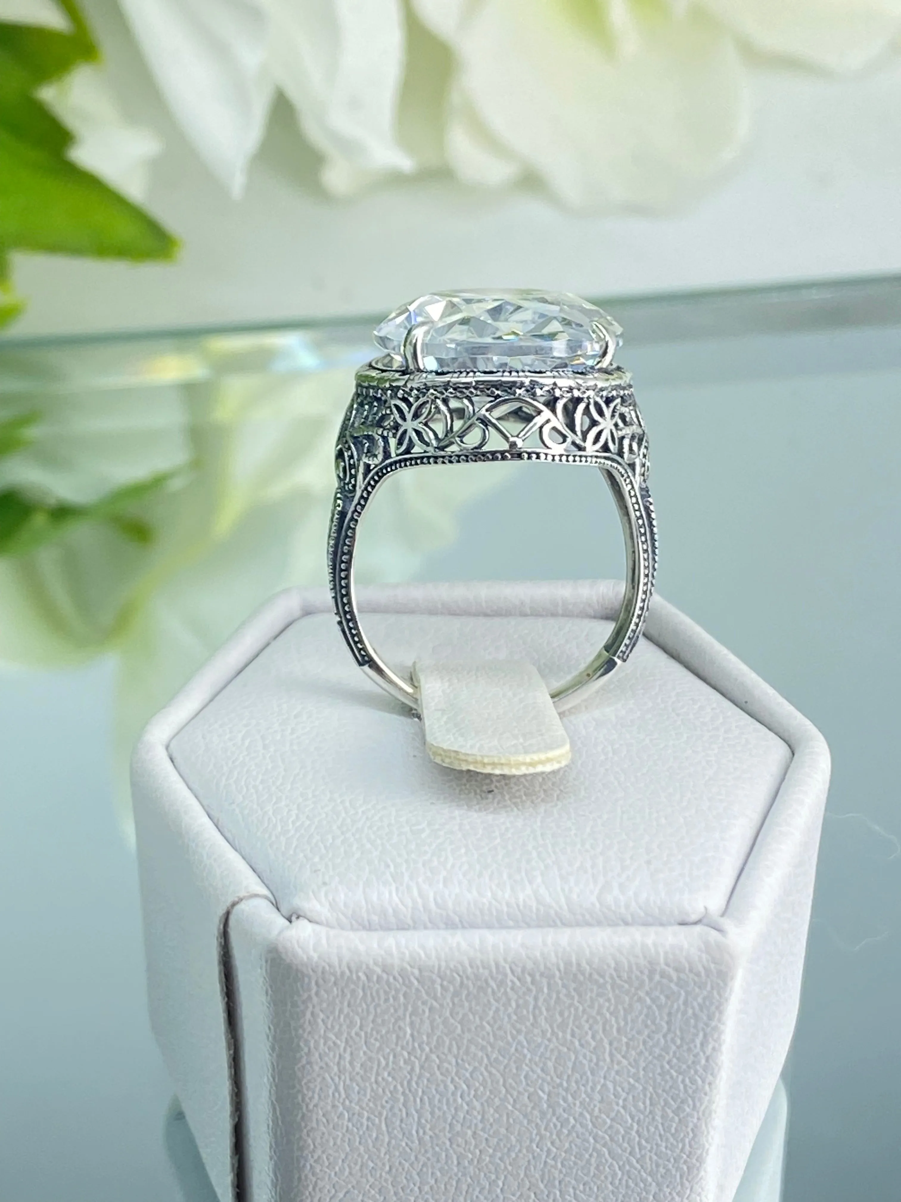 White CZ Persian Ring, Art Deco Vintage Revival Jewelry #D230