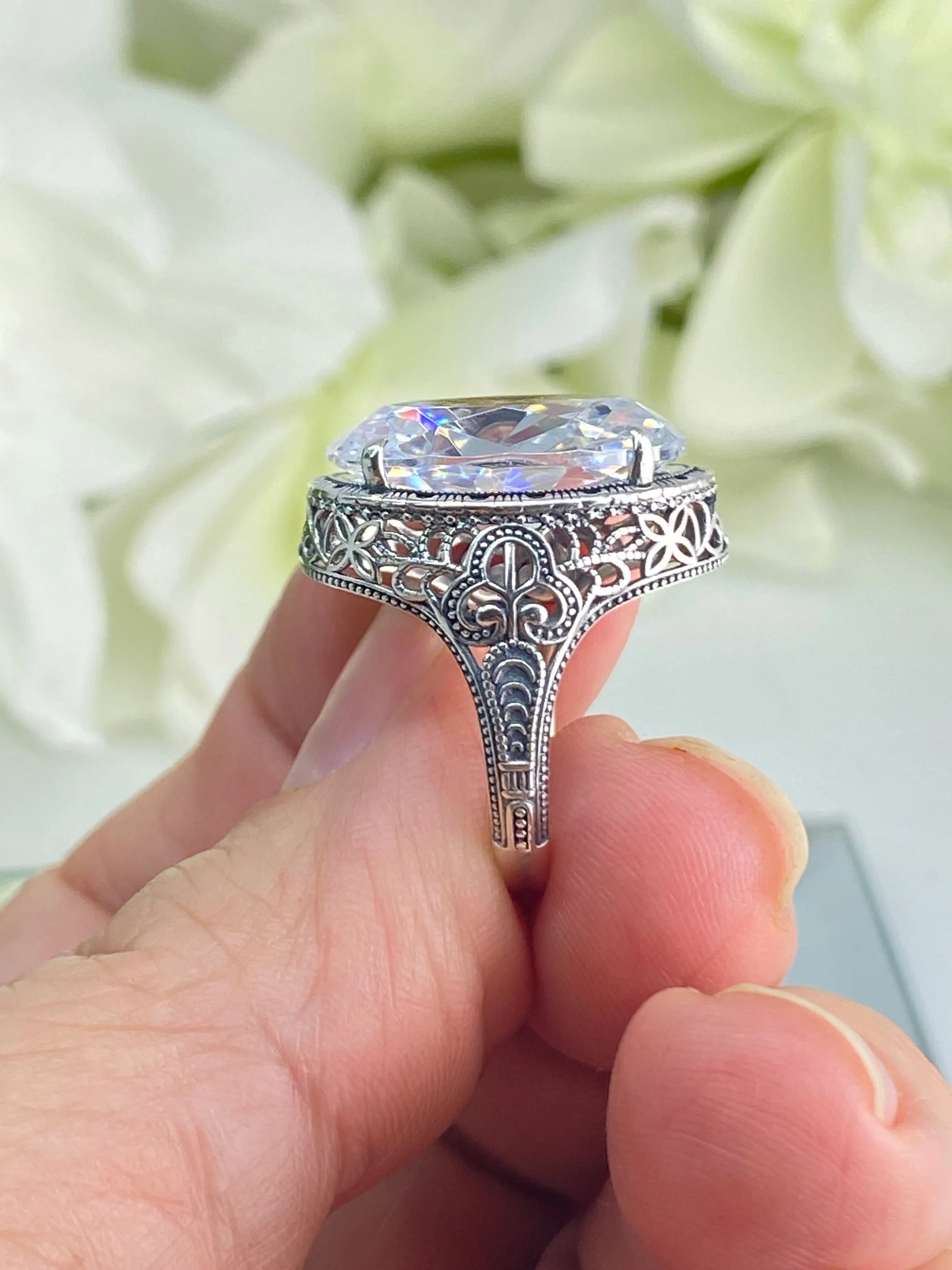 White CZ Persian Ring, Size 8.5, Art Deco Vintage Revival Jewelry #D230 - Ready to Ship