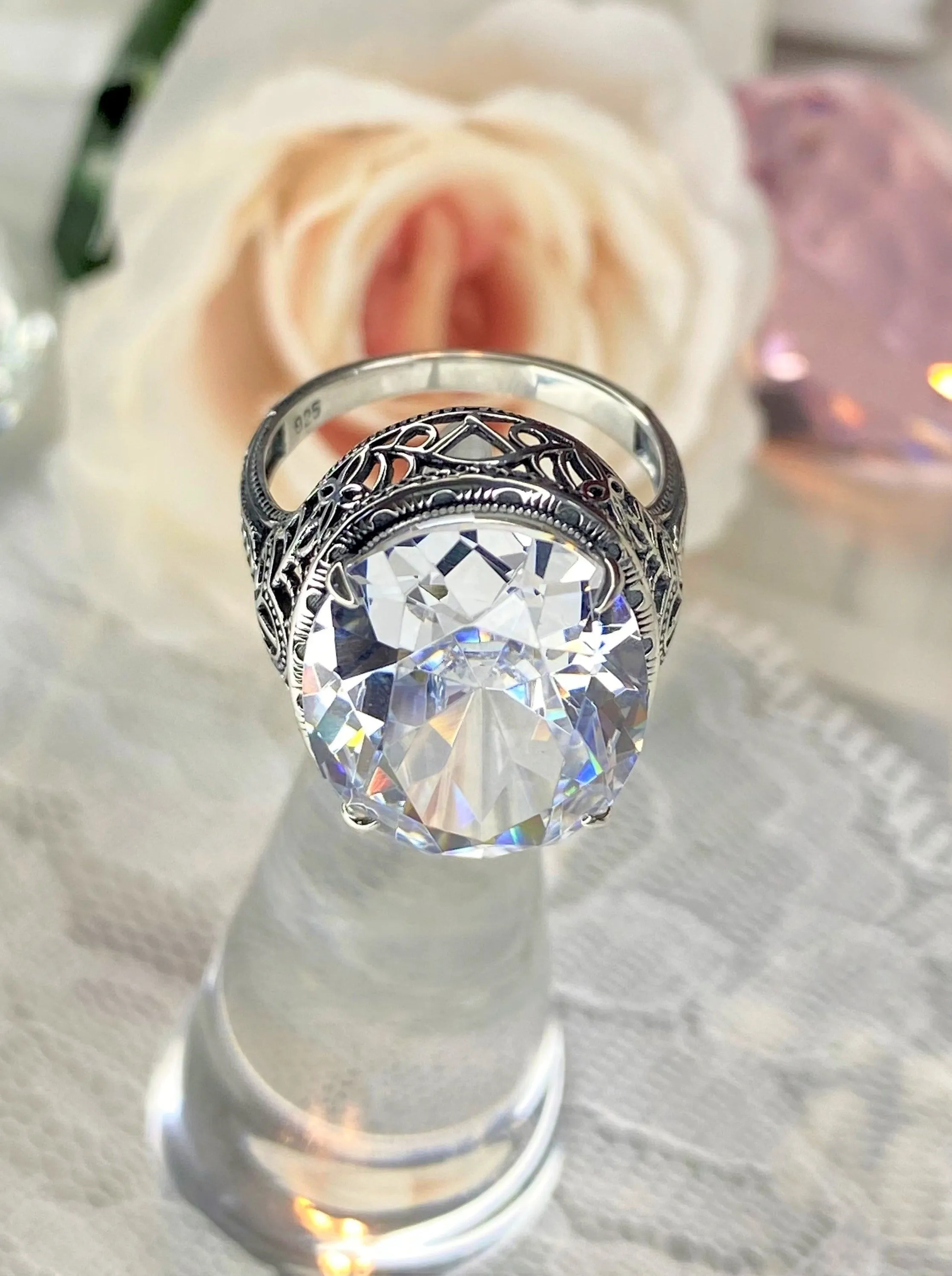 White CZ Persian Ring, Size 8.5, Art Deco Vintage Revival Jewelry #D230 - Ready to Ship