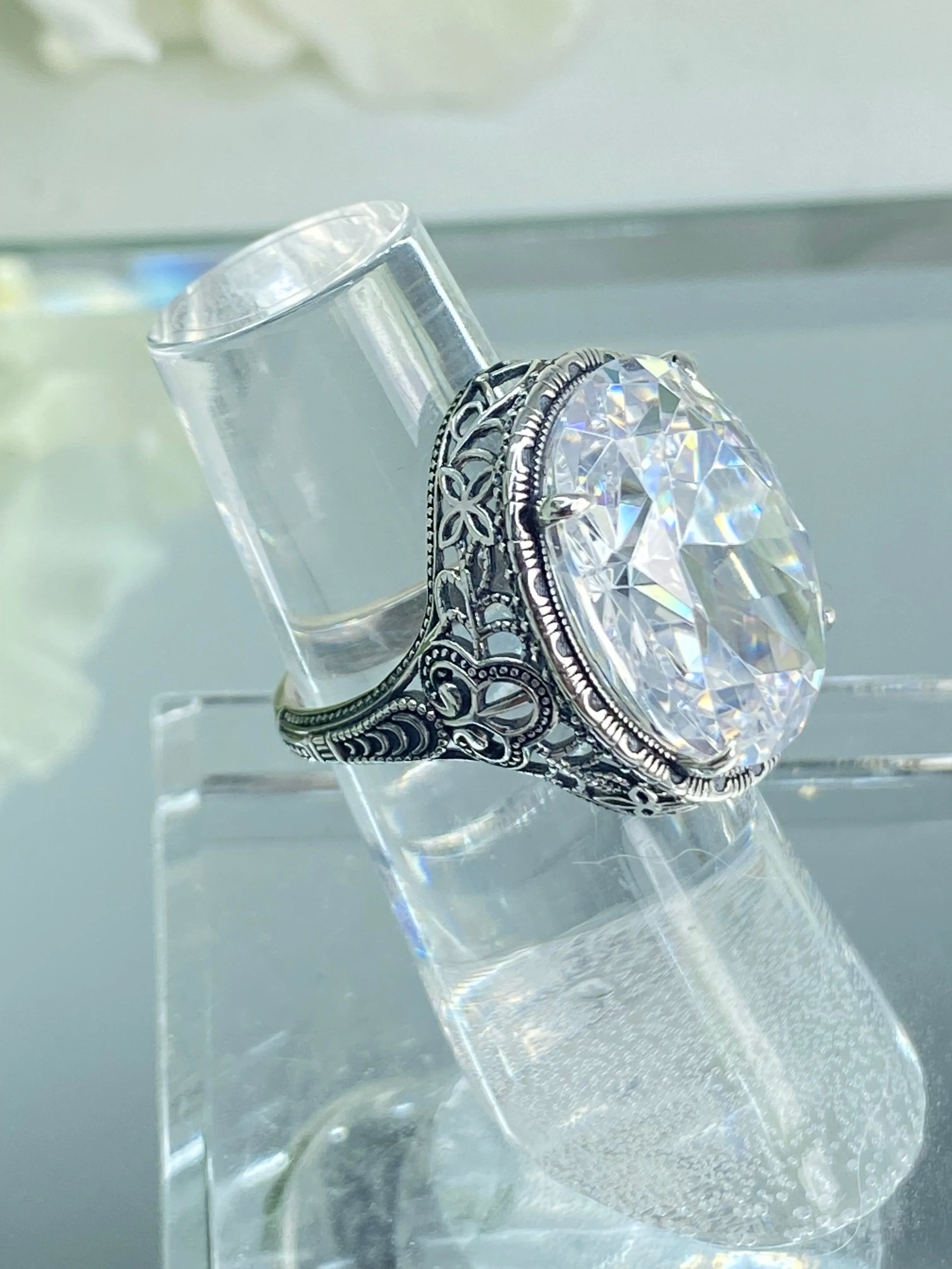 White CZ Persian Ring, Size 8.5, Art Deco Vintage Revival Jewelry #D230 - Ready to Ship