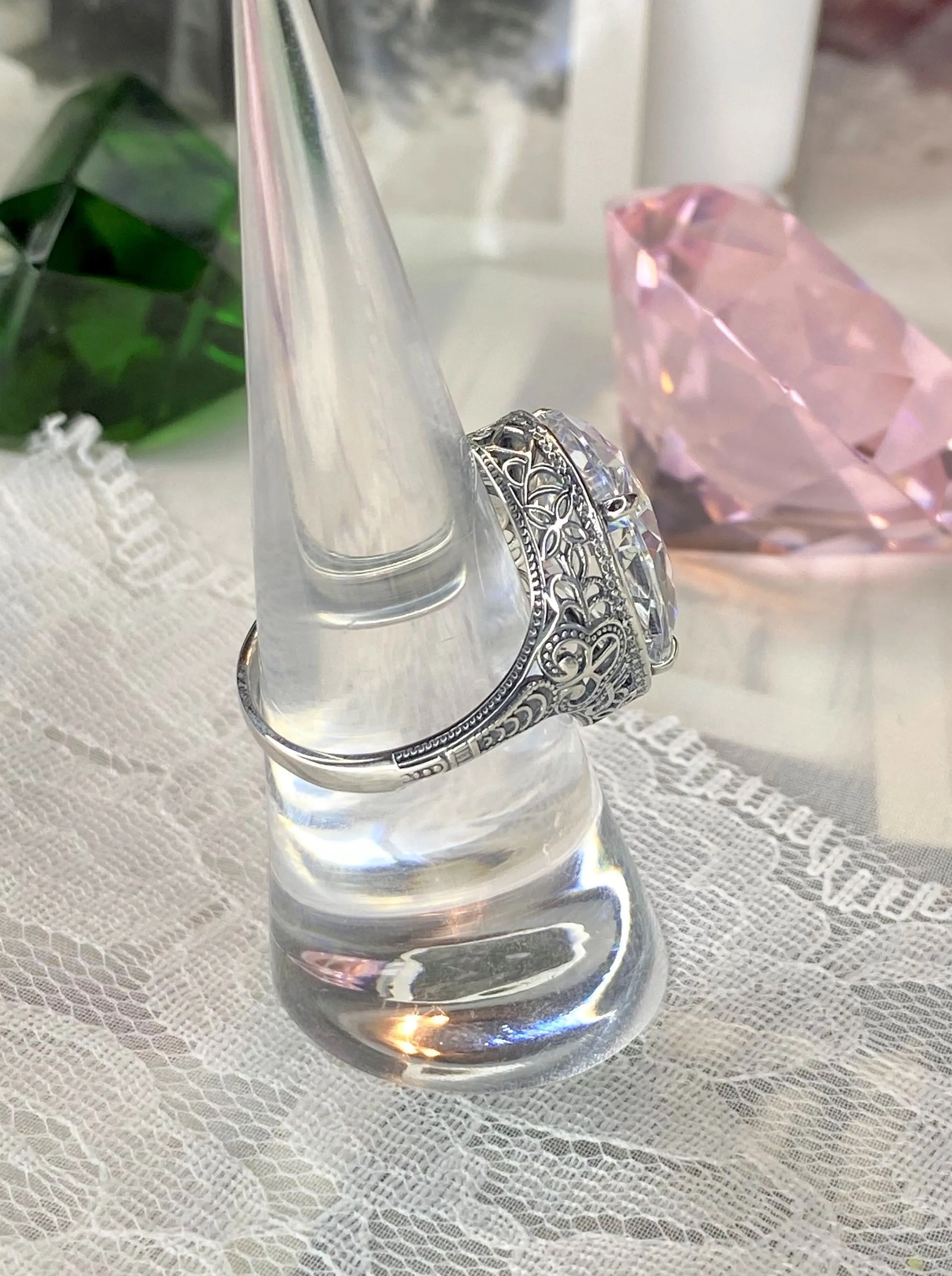 White CZ Persian Ring, Size 8.5, Art Deco Vintage Revival Jewelry #D230 - Ready to Ship