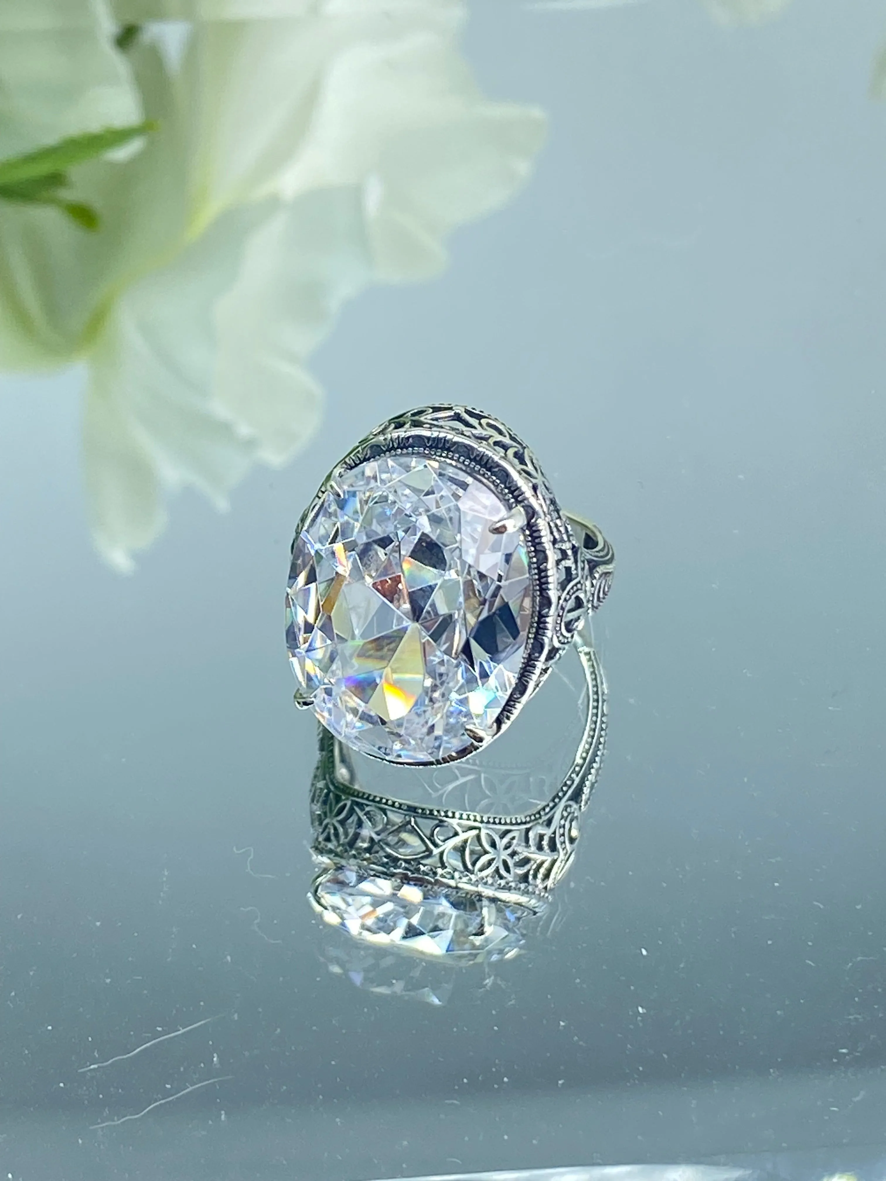 White CZ Persian Ring, Size 8.5, Art Deco Vintage Revival Jewelry #D230 - Ready to Ship