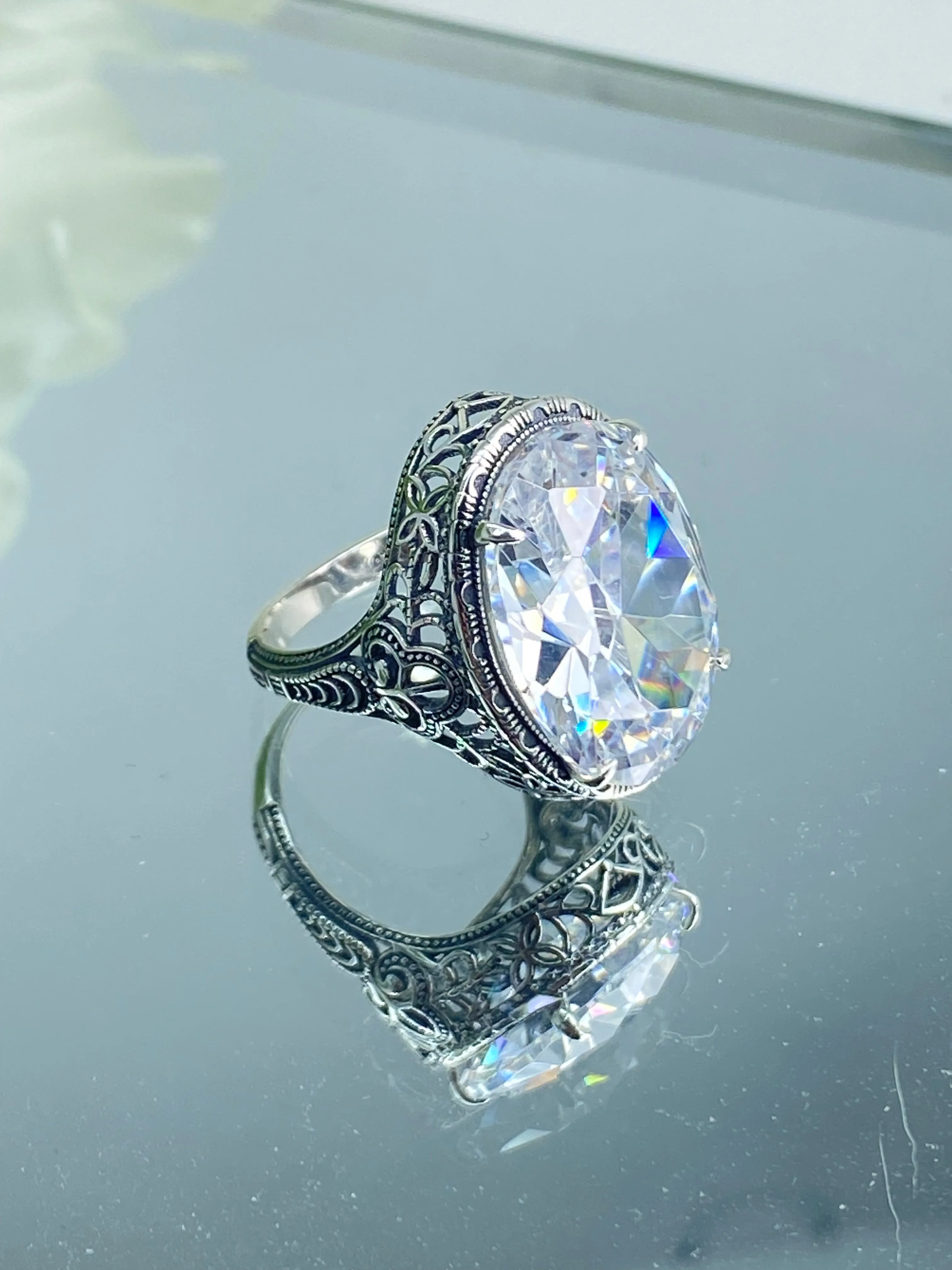 White CZ Persian Ring, Size 8.5, Art Deco Vintage Revival Jewelry #D230 - Ready to Ship