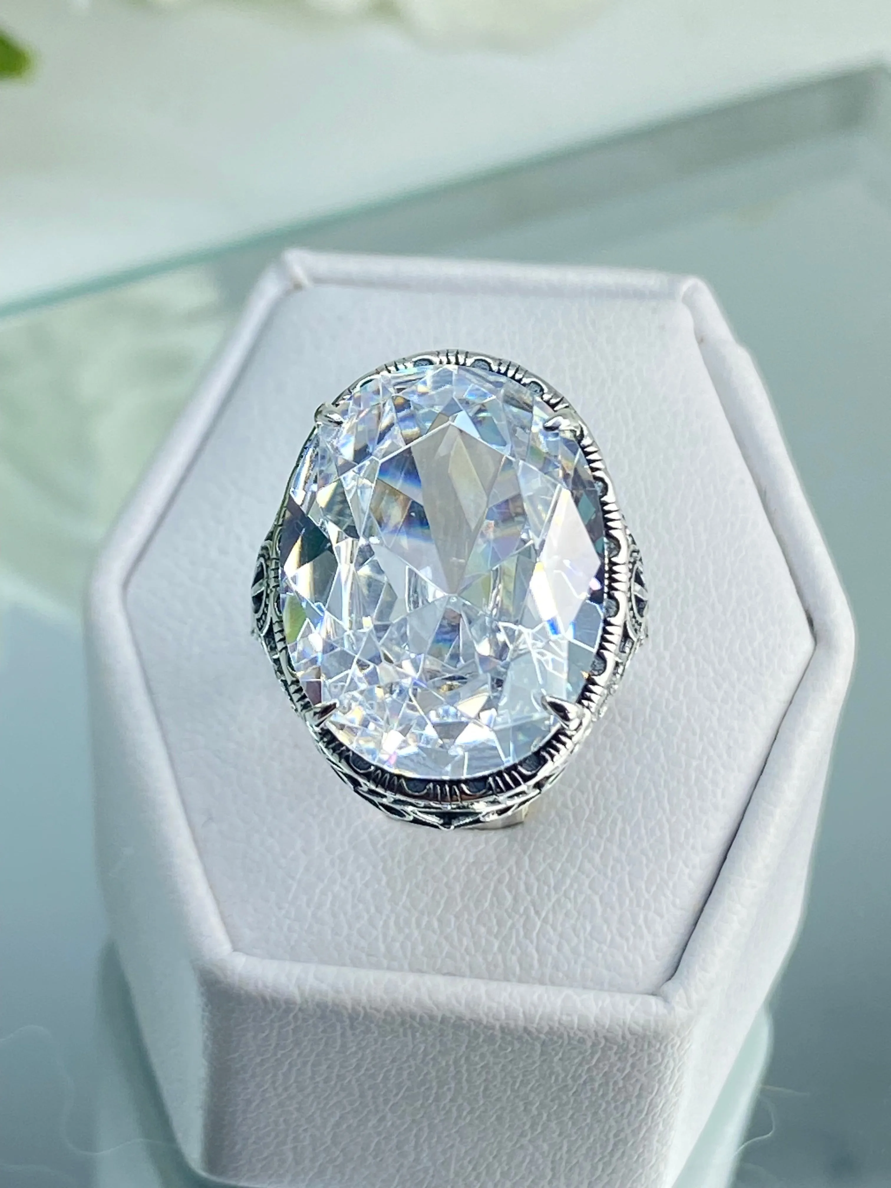 White CZ Persian Ring, Size 8.5, Art Deco Vintage Revival Jewelry #D230 - Ready to Ship