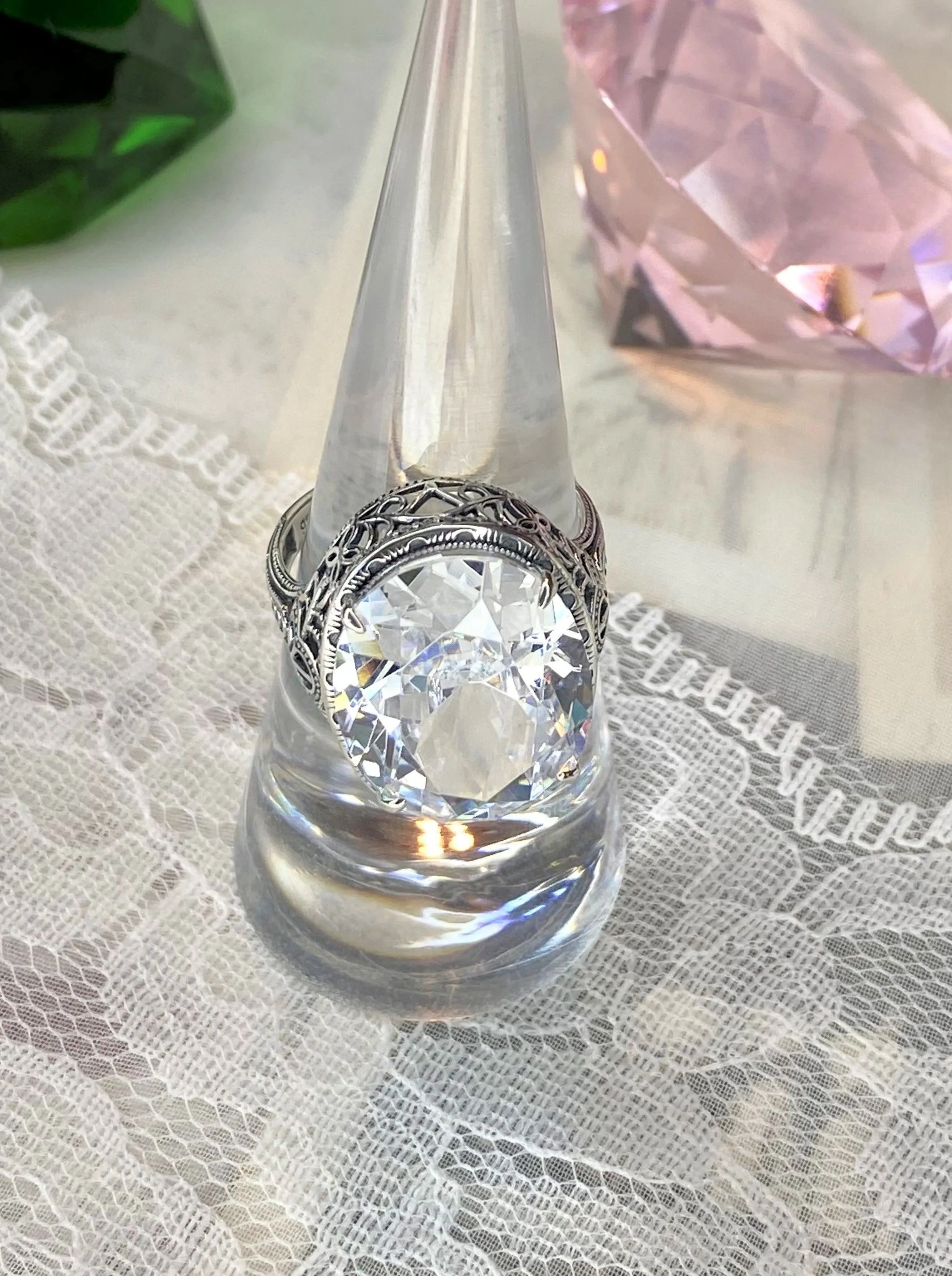 White CZ Persian Ring, Size 8.5, Art Deco Vintage Revival Jewelry #D230 - Ready to Ship