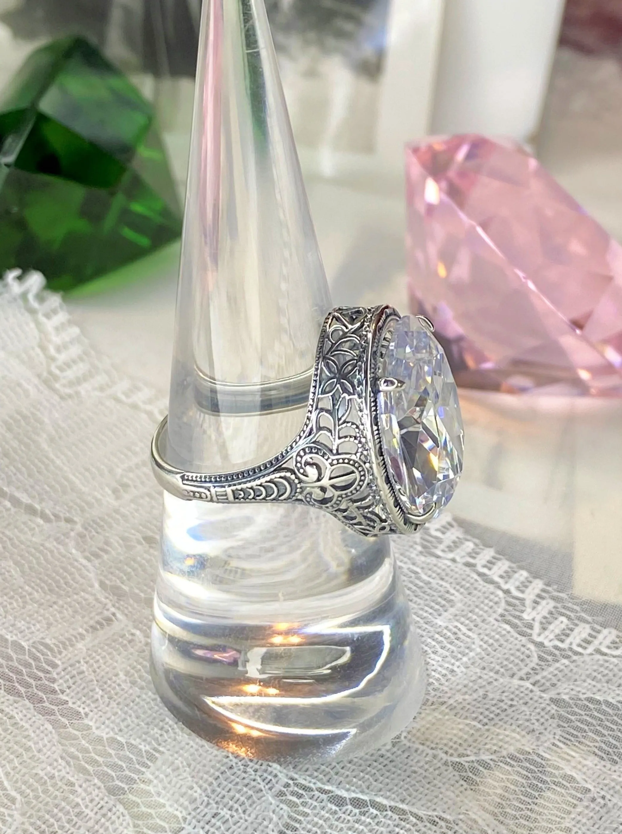 White CZ Persian Ring, Size 8.5, Art Deco Vintage Revival Jewelry #D230 - Ready to Ship