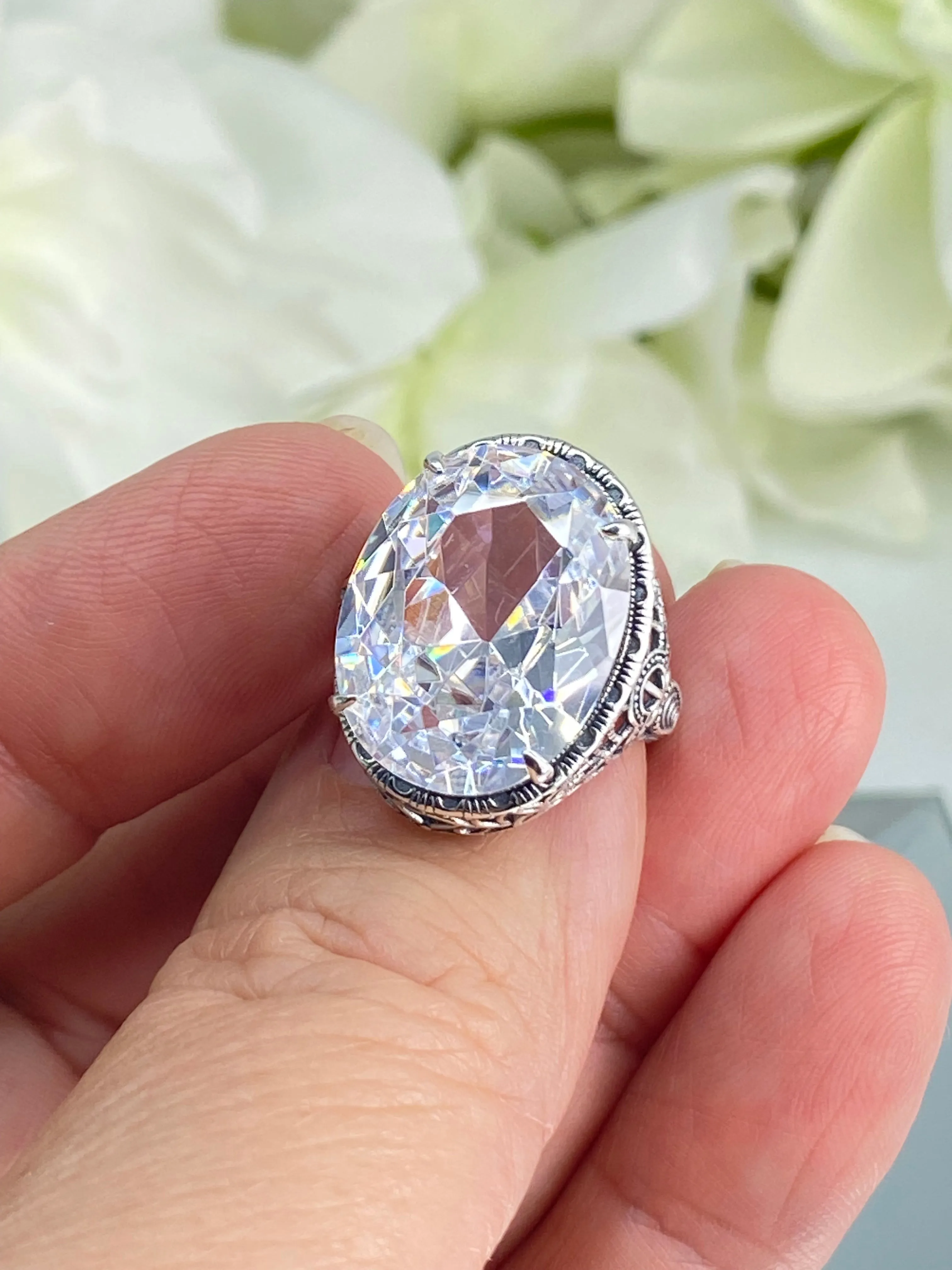 White CZ Persian Ring, Size 8.5, Art Deco Vintage Revival Jewelry #D230 - Ready to Ship