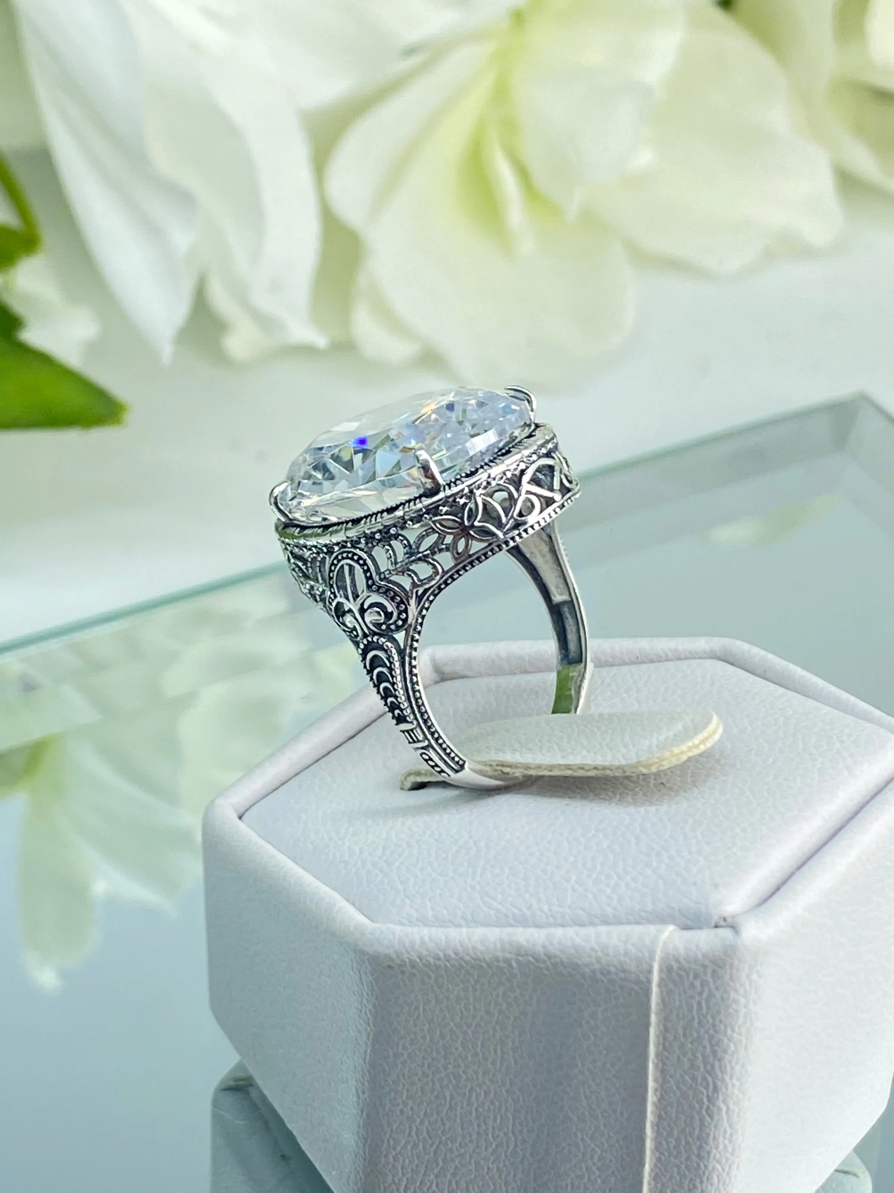 White CZ Persian Ring, Size 8.5, Art Deco Vintage Revival Jewelry #D230 - Ready to Ship