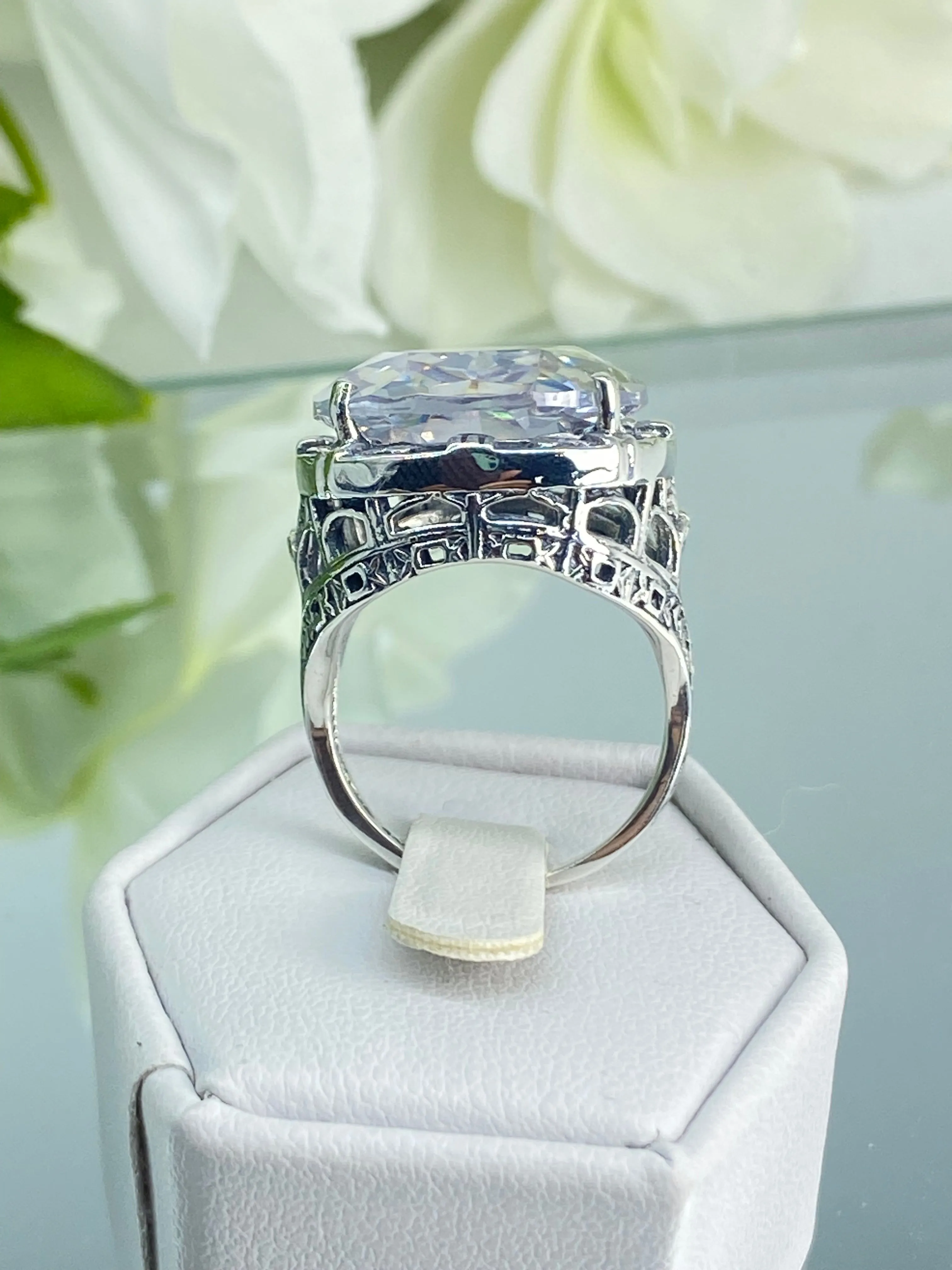 White CZ Ring, 24ct Oval Cut Gem, Victorian Jewelry, D76