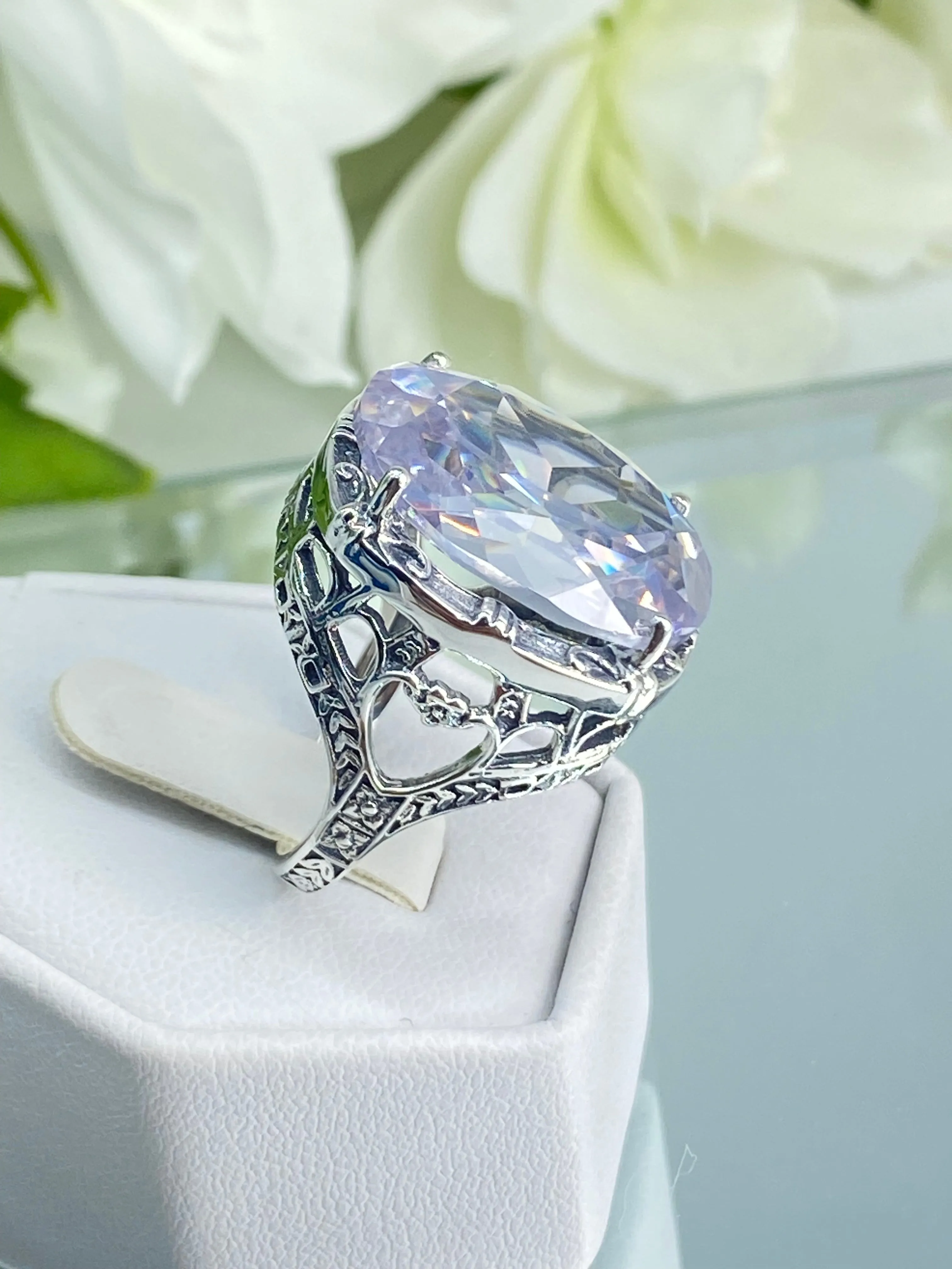 White CZ Ring, 24ct Oval Cut Gem, Victorian Jewelry, D76