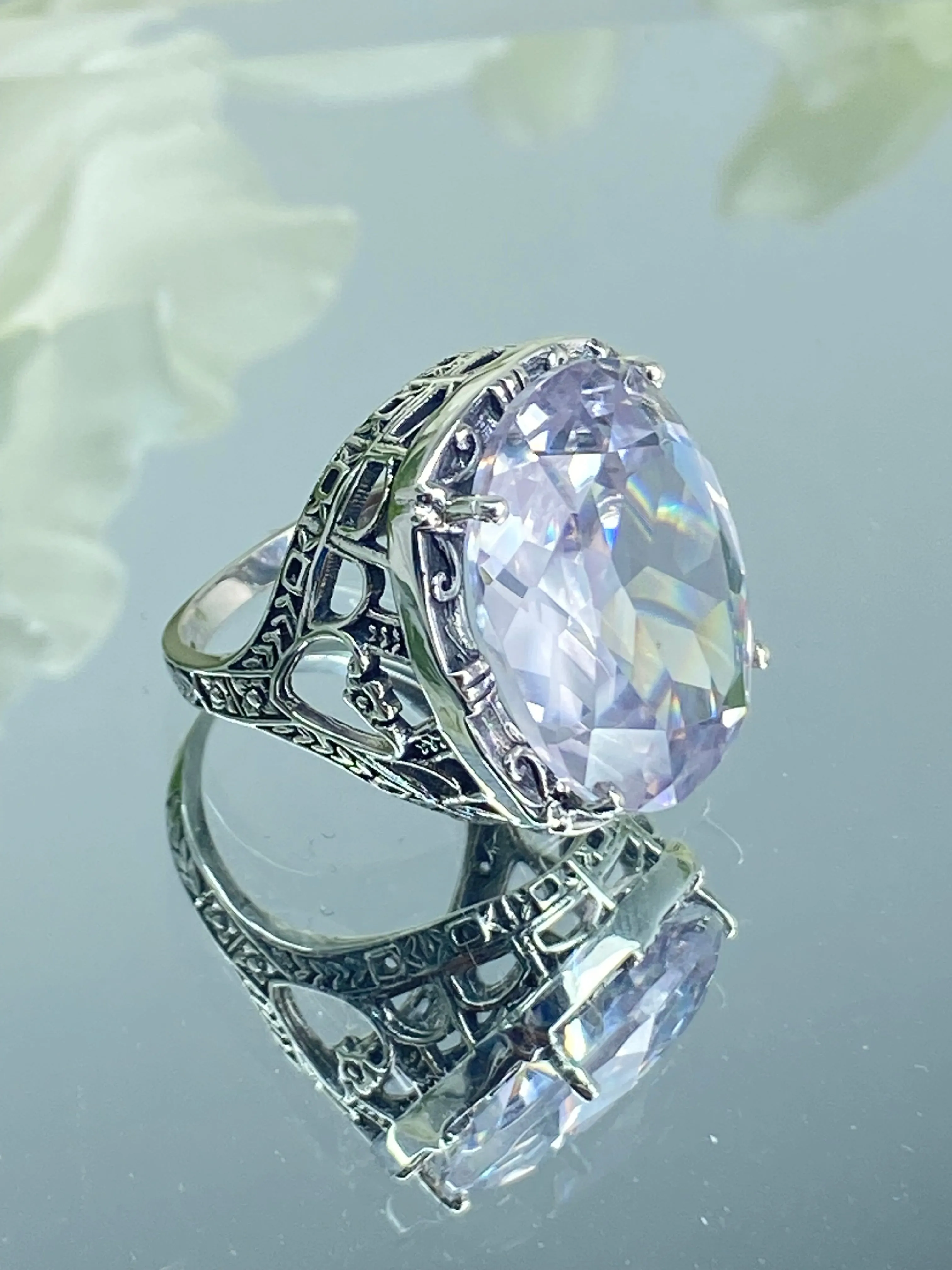 White CZ Ring, 24ct Oval Cut Gem, Victorian Jewelry, D76