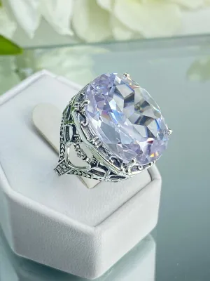White CZ Ring, 24ct Oval Cut Gem, Victorian Jewelry, D76