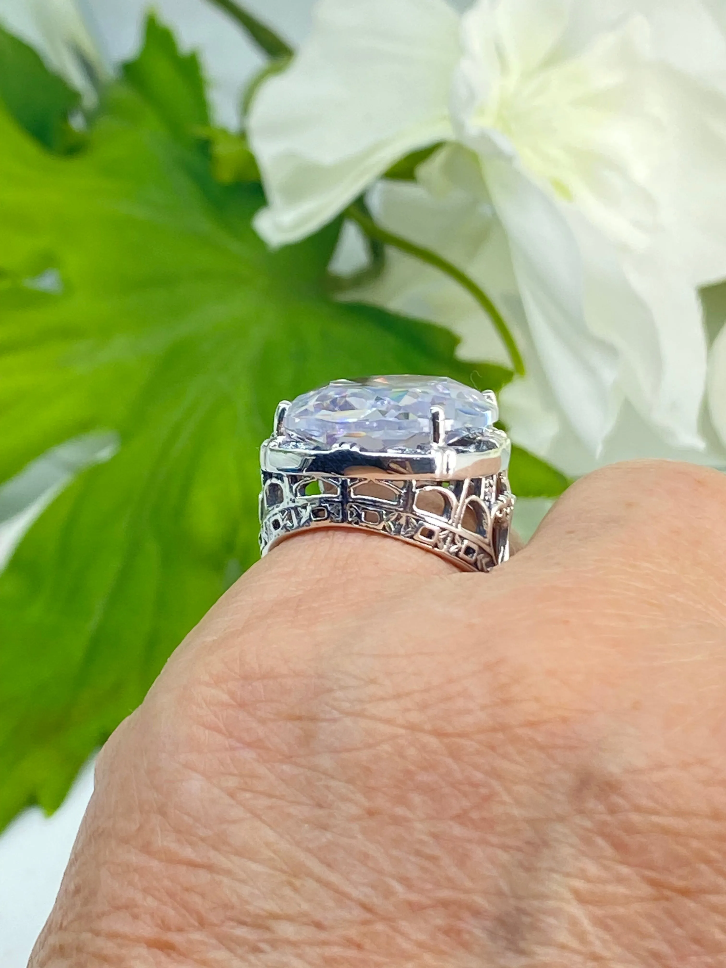 White CZ Ring, 24ct Oval Cut Gem, Victorian Jewelry, D76