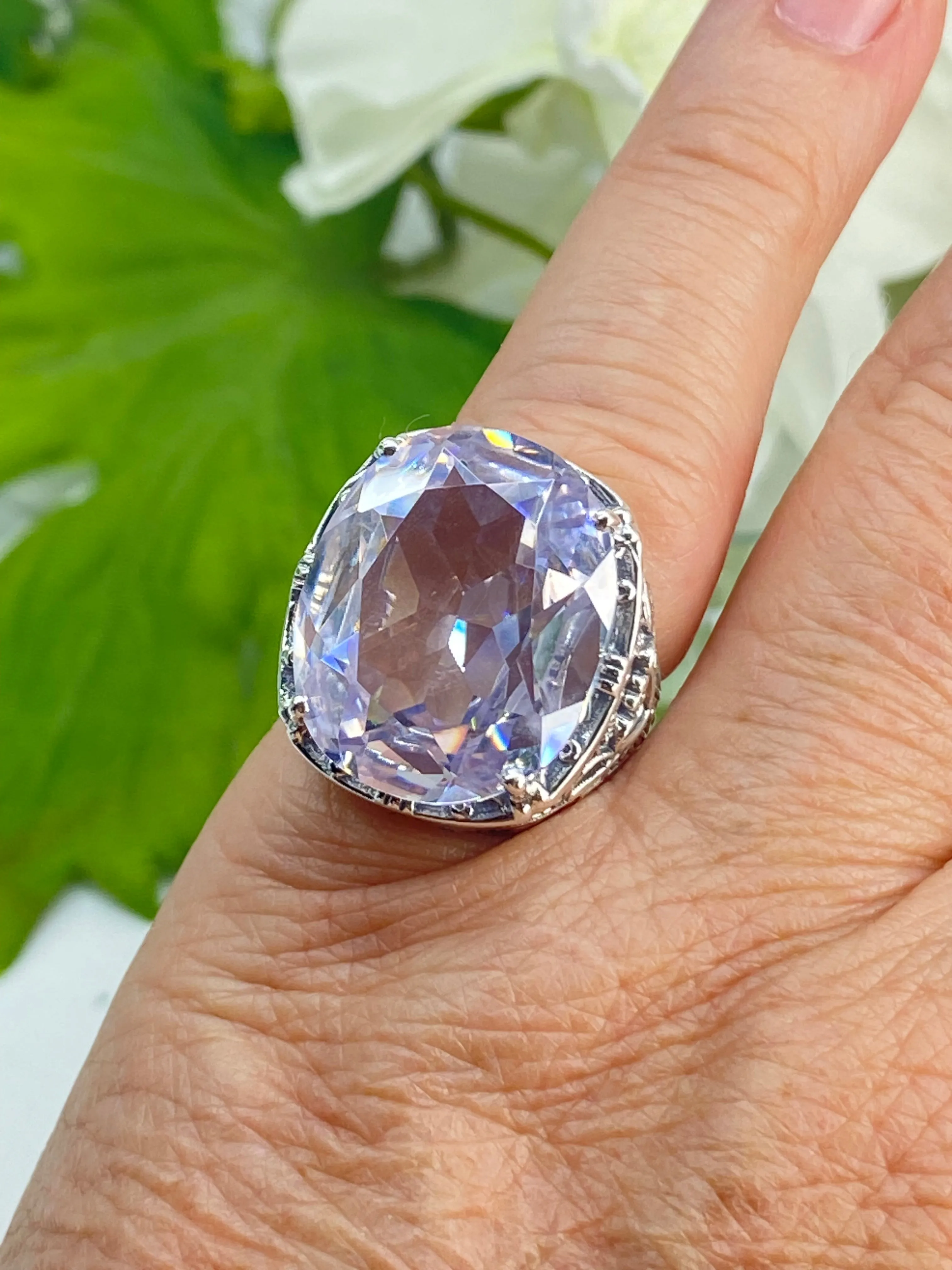 White CZ Ring, 24ct Oval Cut Gem, Victorian Jewelry, D76