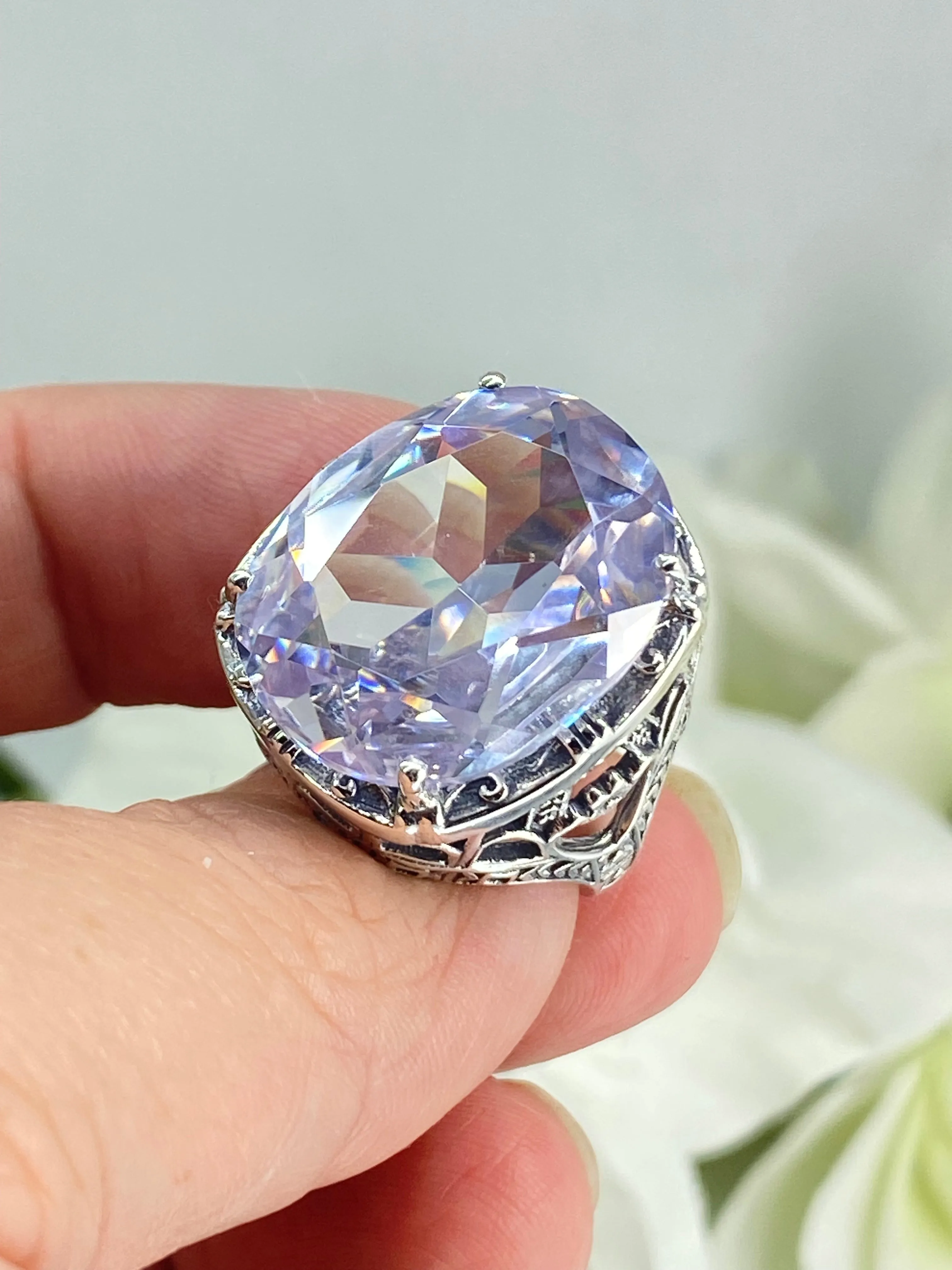 White CZ Ring, 24ct Oval Cut Gem, Victorian Jewelry, D76
