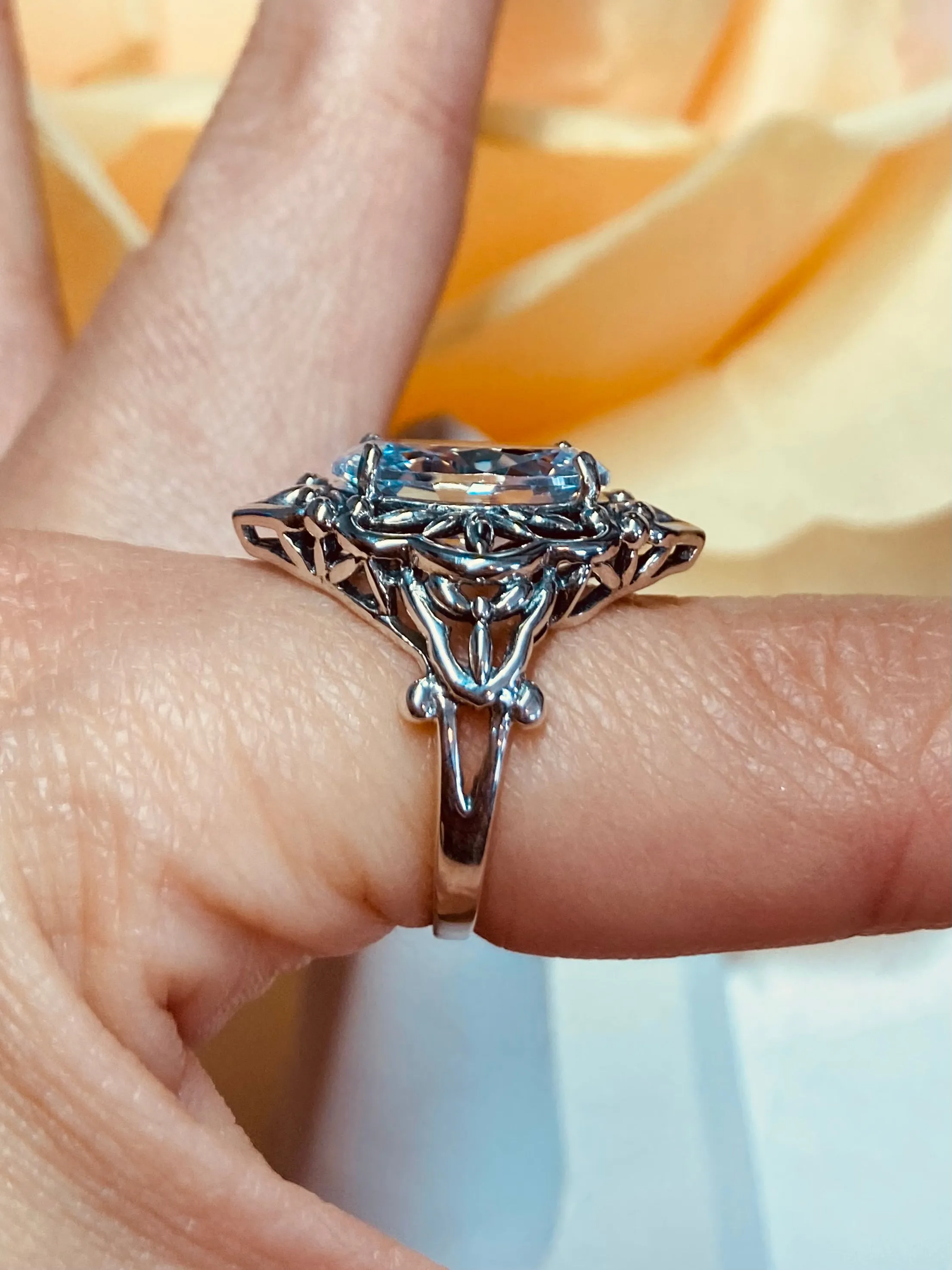 White CZ Ring, Gothic Filigree Ring - Vintage Style Ring D98