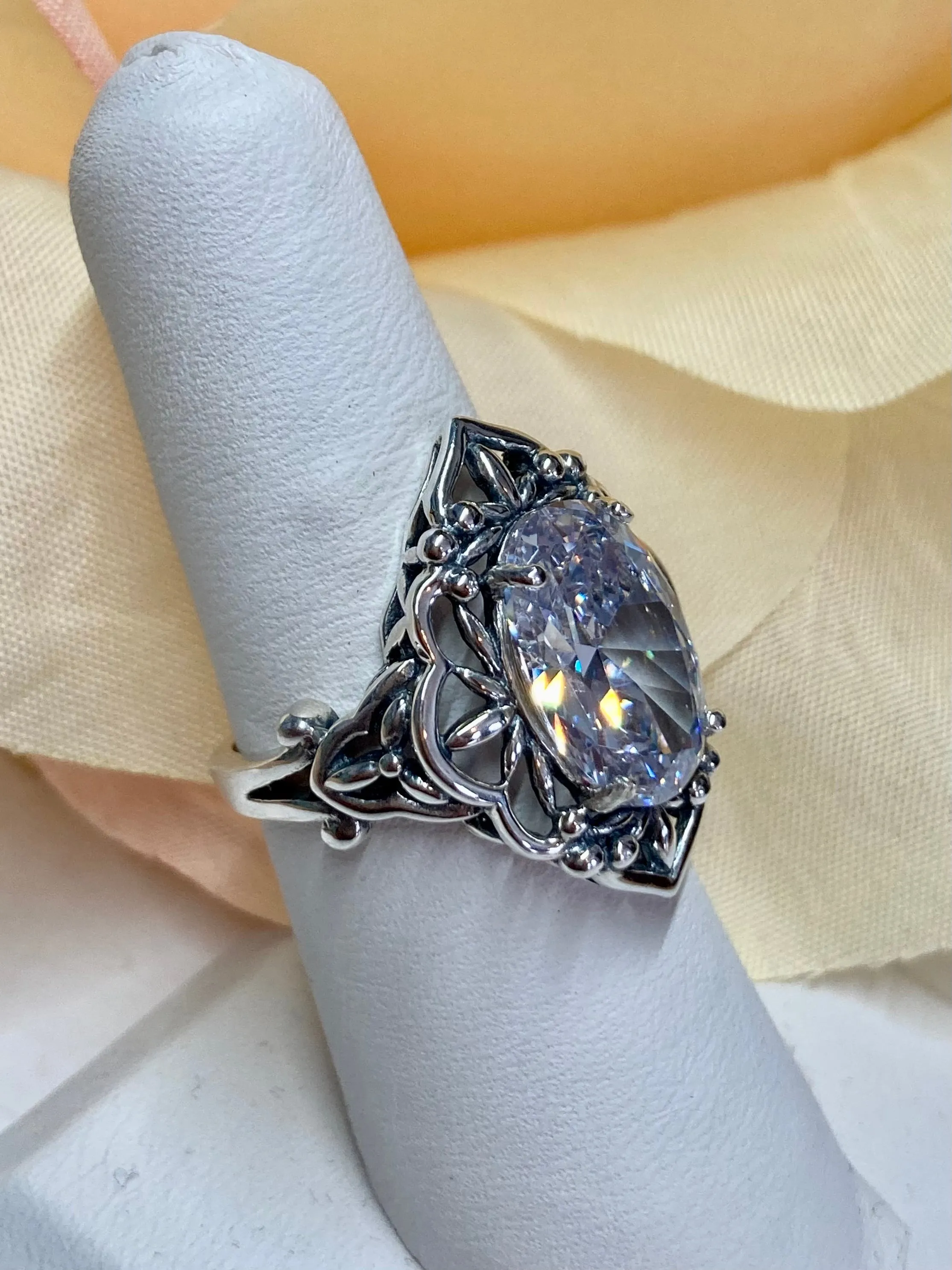 White CZ Ring, Gothic Filigree Ring - Vintage Style Ring D98