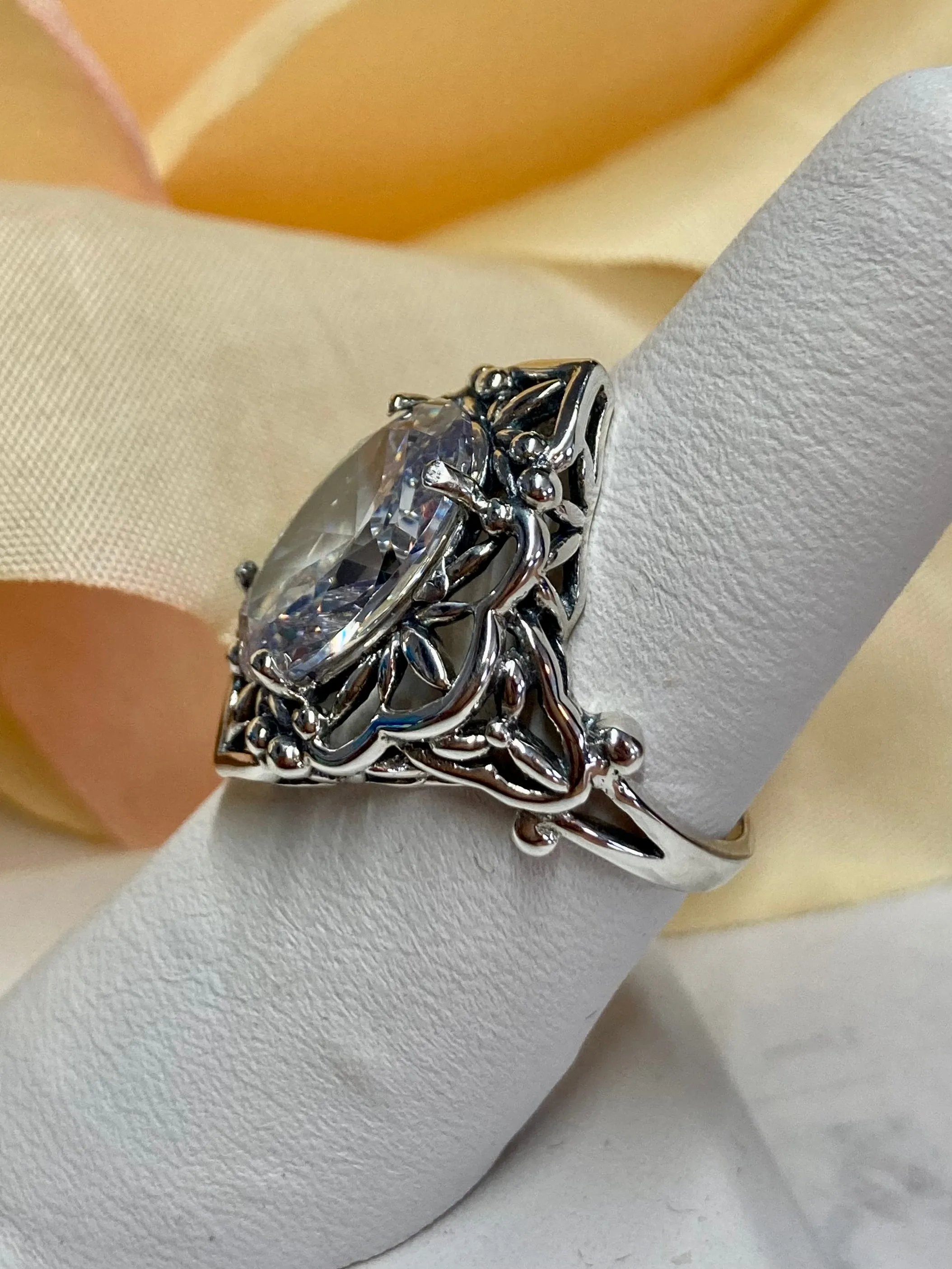 White CZ Ring, Gothic Filigree Ring - Vintage Style Ring D98
