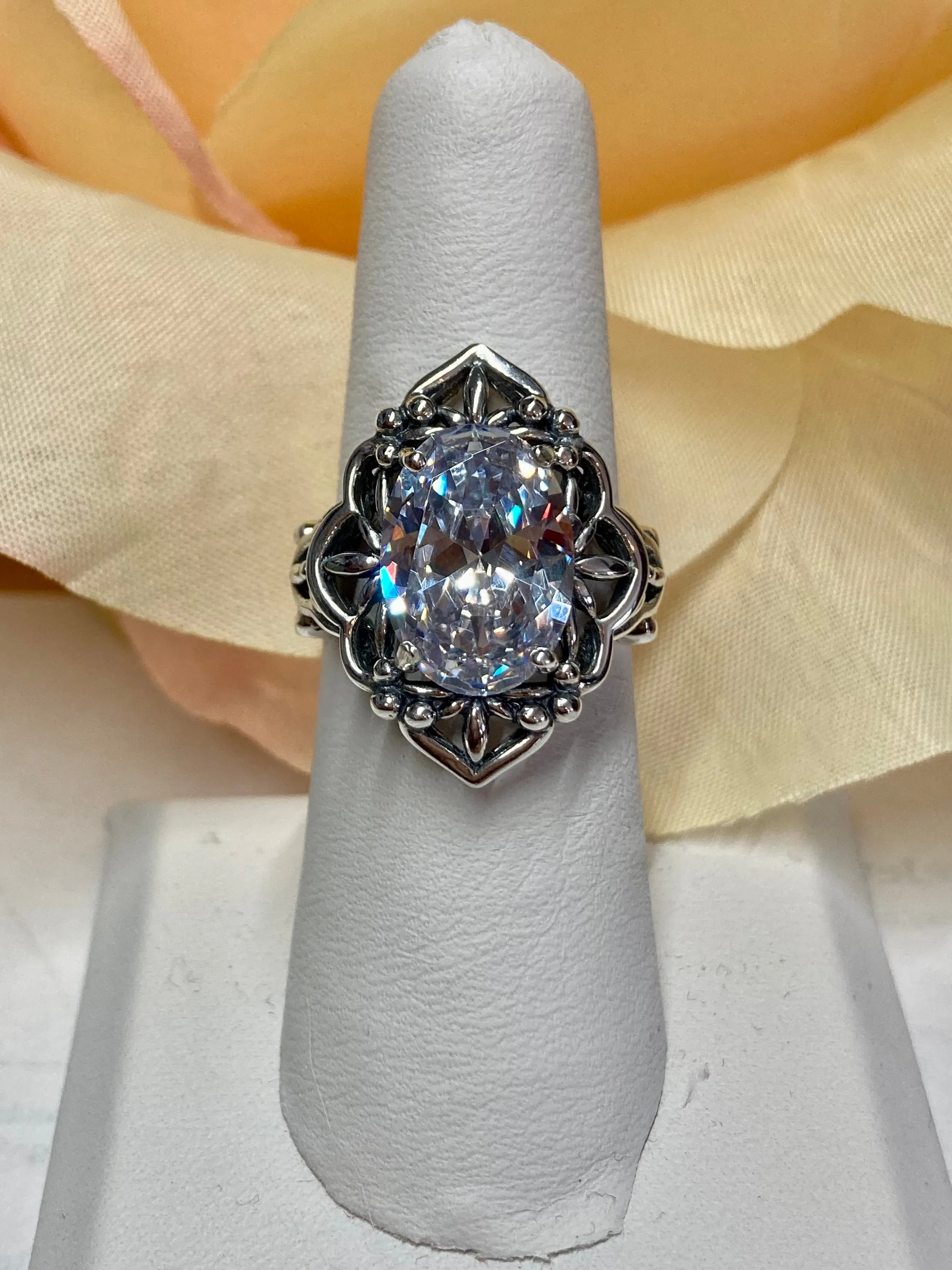 White CZ Ring, Gothic Filigree Ring - Vintage Style Ring D98