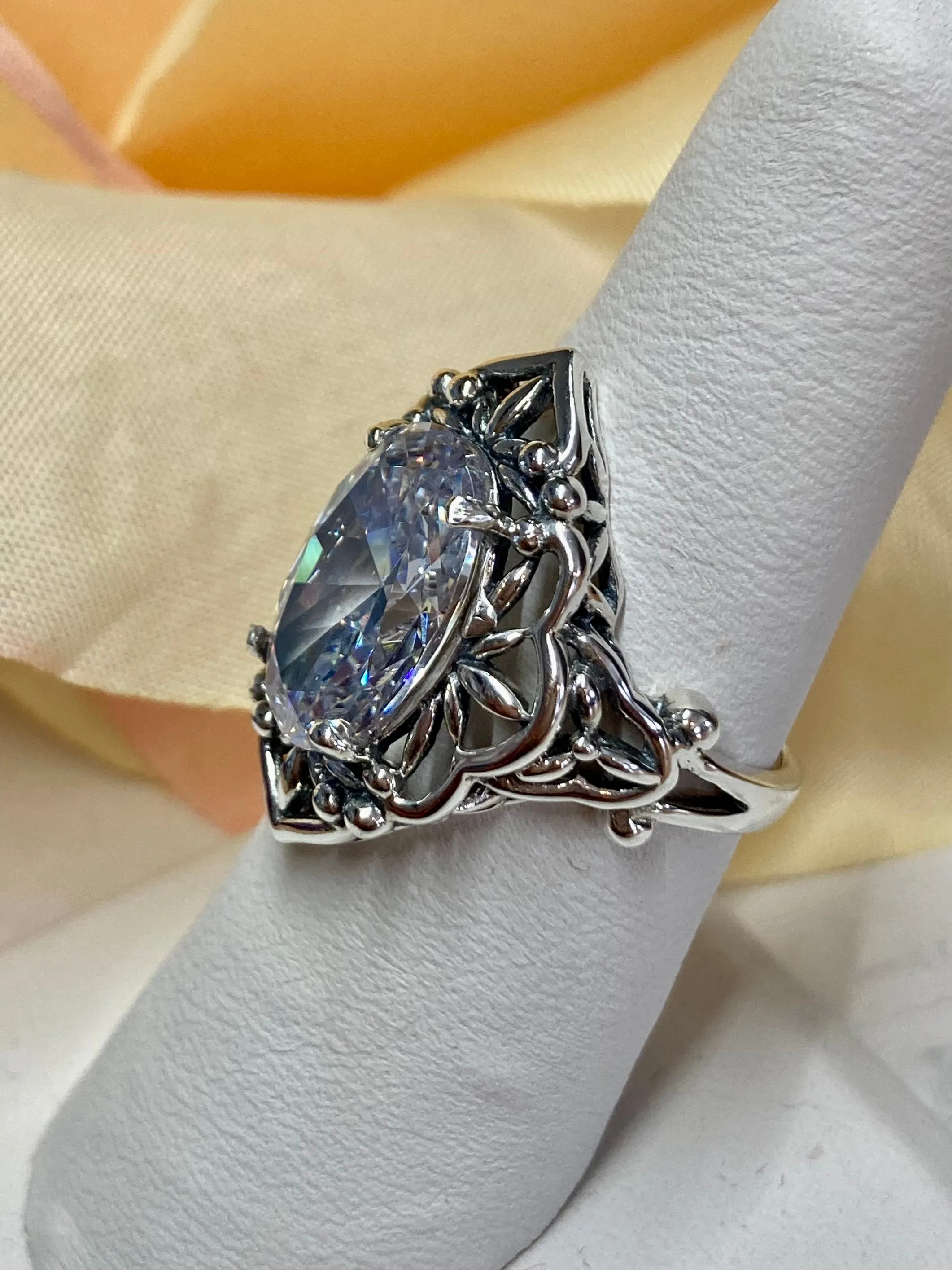 White CZ Ring, Gothic Filigree Ring - Vintage Style Ring D98