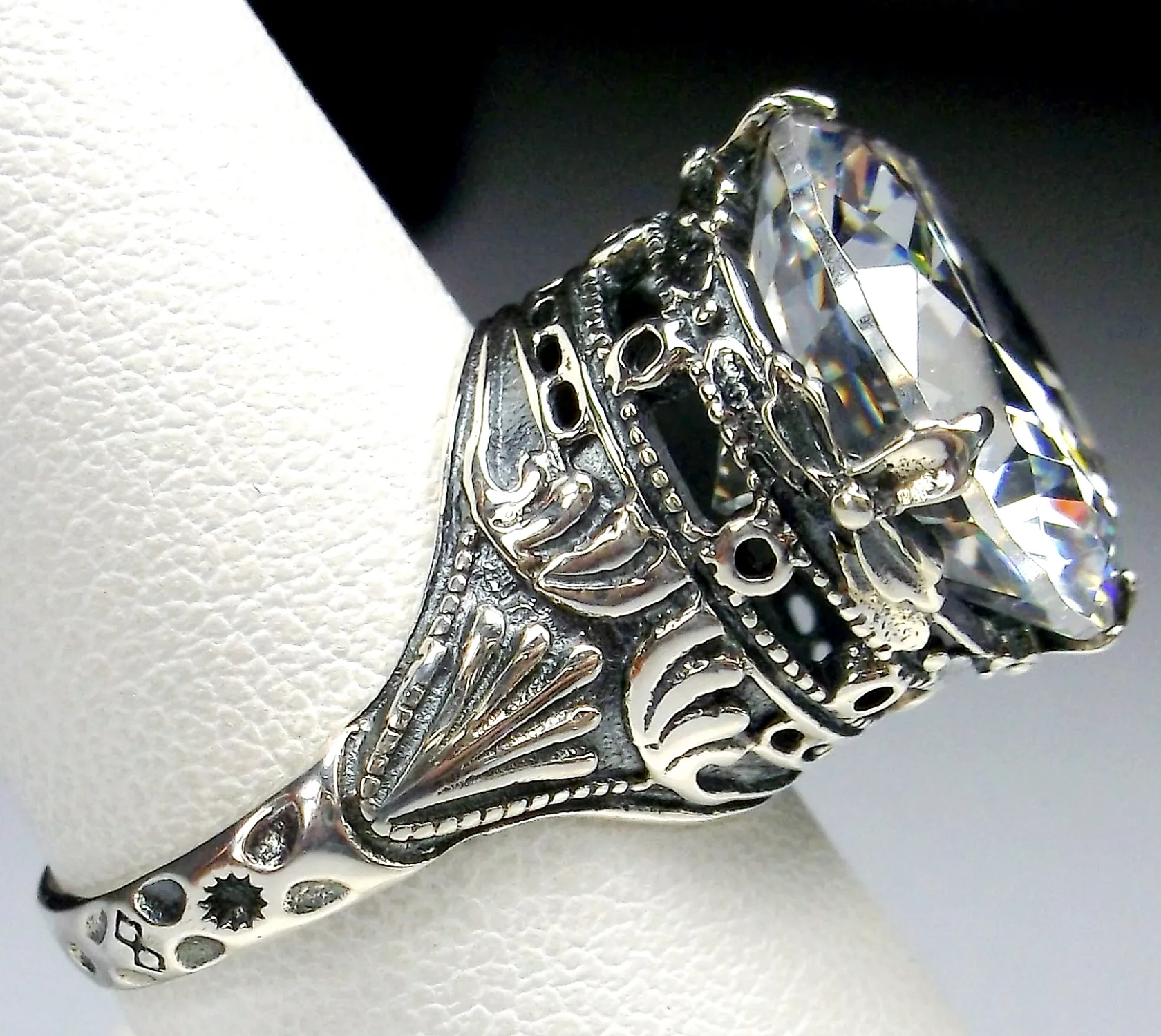 White CZ Ring, Size 6.5, Round Gem, Victorian Filigree Jewelry #D52- Ready to Ship